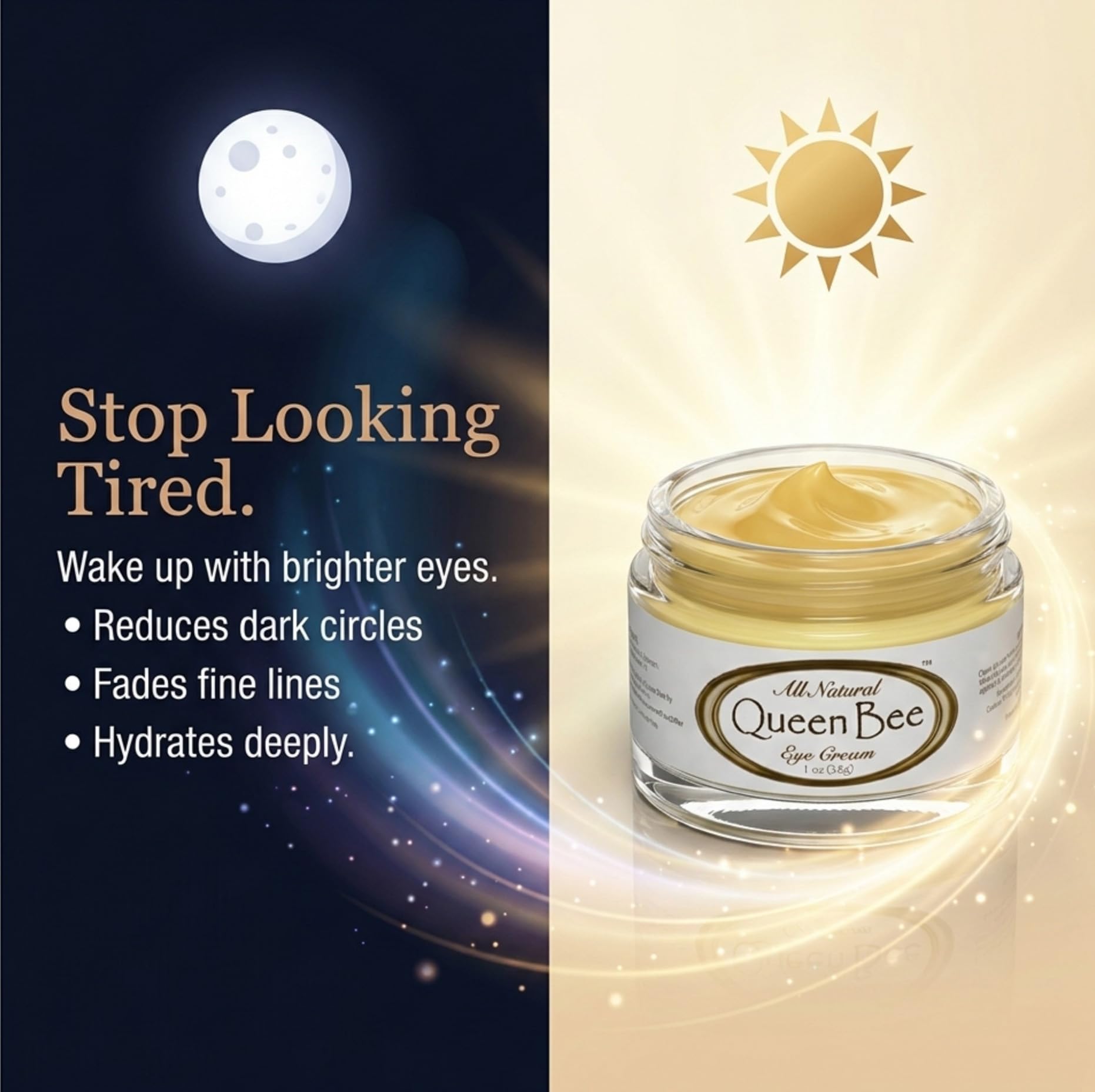 Queen Bee Organic Under Eye Cream for Dark Circles Wrinkles - Vivid Health Nutrition Official Imagery - 6