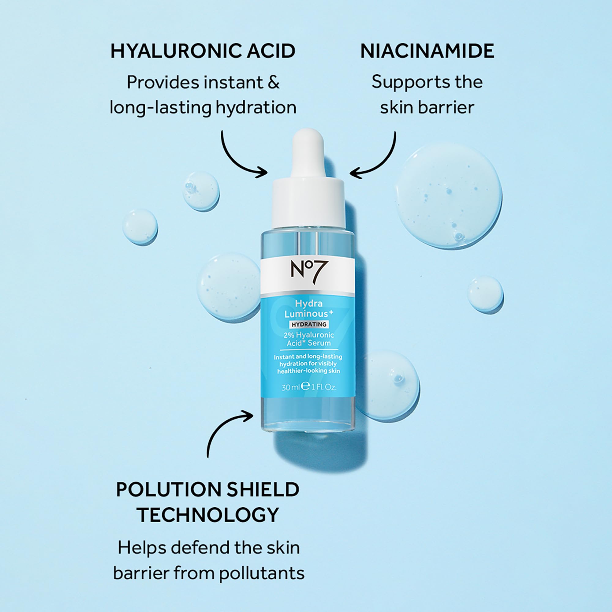 No7 HydraLuminous+ 2% Hyaluronic Acid Serum, 1 Fl Oz - No7 Official Product View 4