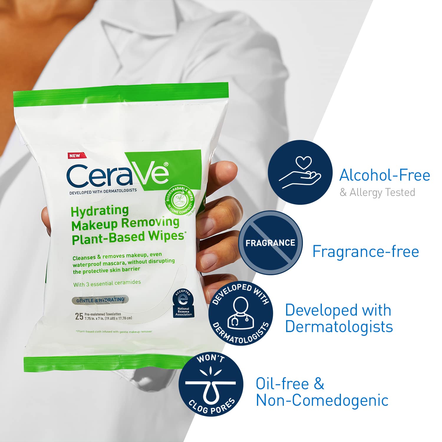CeraVe Makeup Remover Wipes, Plant Based Face Wipes with Glycerin, 25ct - CeraVe Official Product View 6