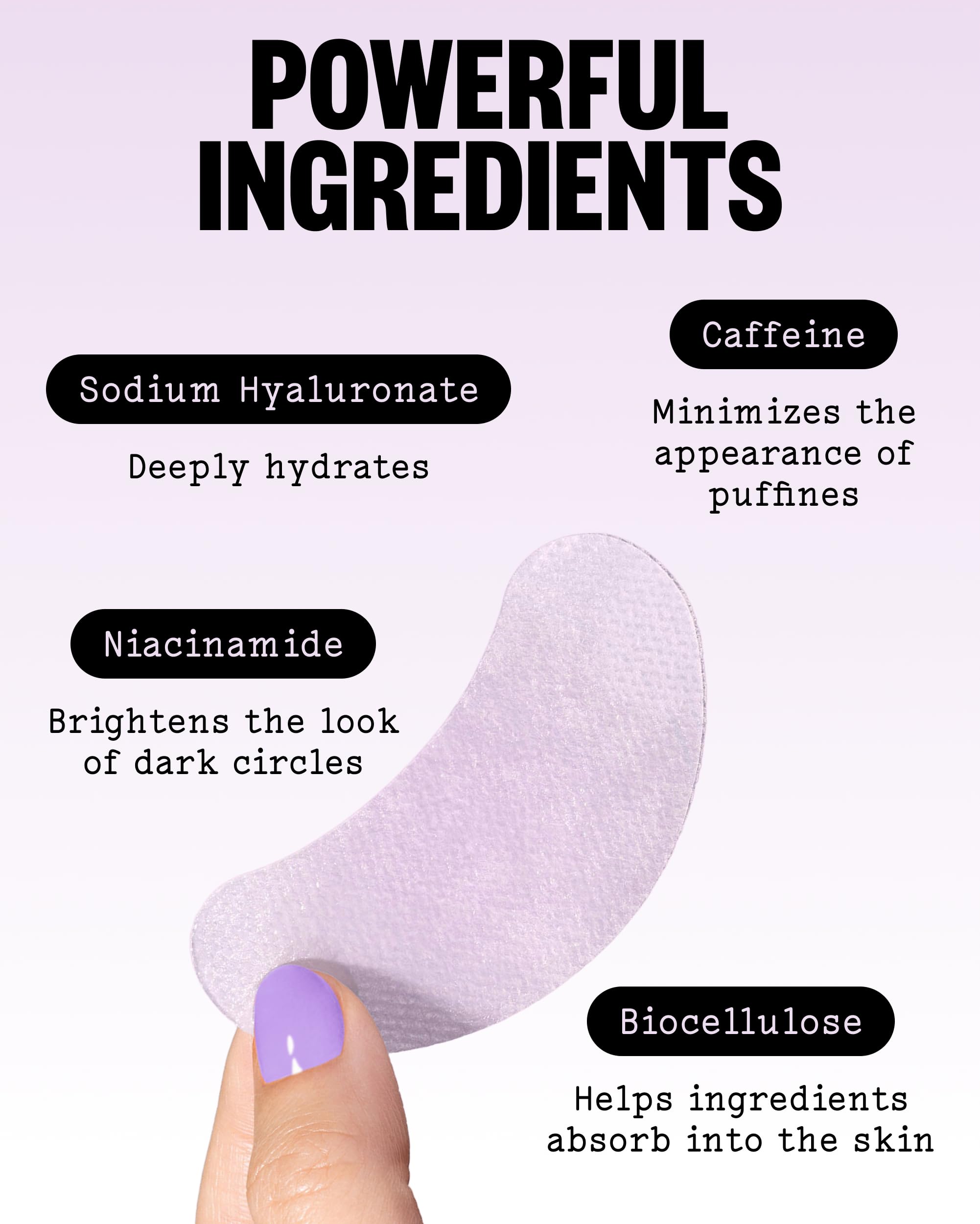 PEACE OUT Puffy Eyes Hydrating Under Eye Patches lying on a white surface, designed to reduce puffiness and hydrate the delicate eye area.