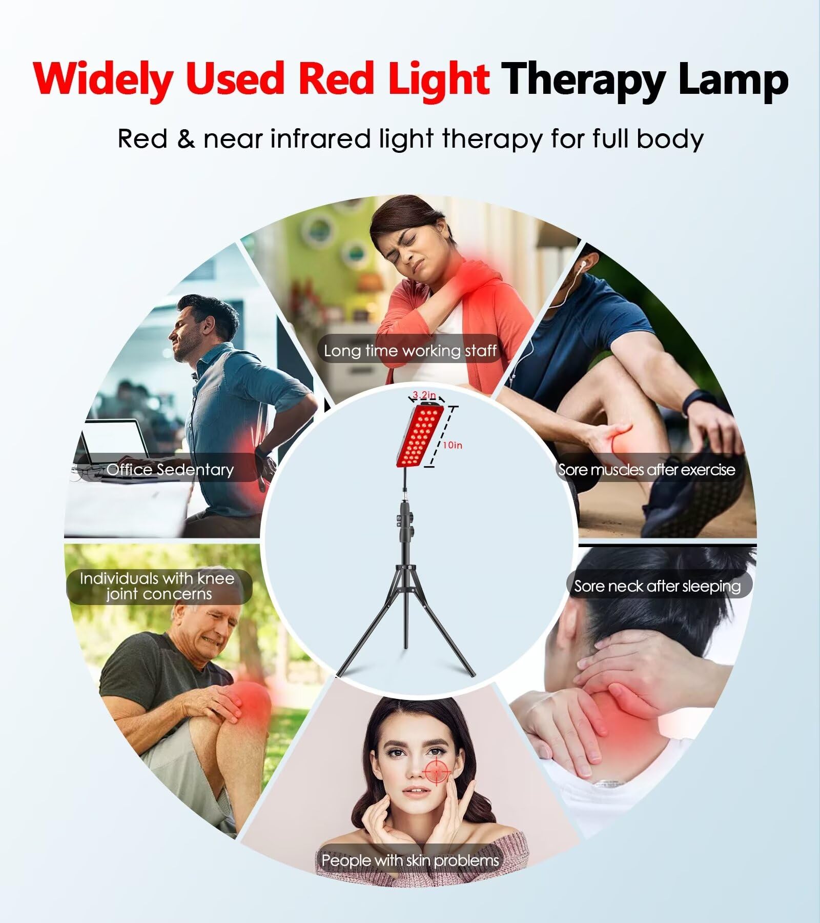 Astarexin red light therapy panel with stand showing 660nm and 850nm LEDs for health and skin treatment.