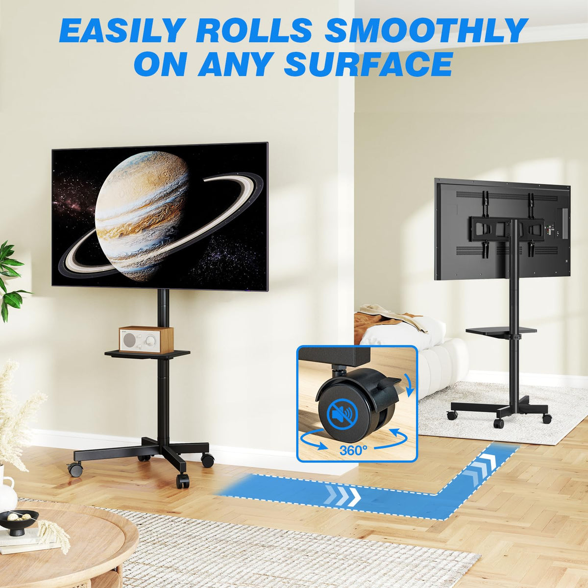 Rfiver Rolling TV Stand with Shelf for 23 65 inch TVs up to - Rfiver Official Imagery - 6