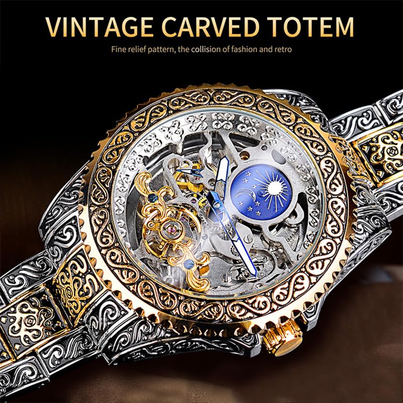 FANMIS Men Automatic Skeleton Watch Stainless Steel Band - Product Imagery