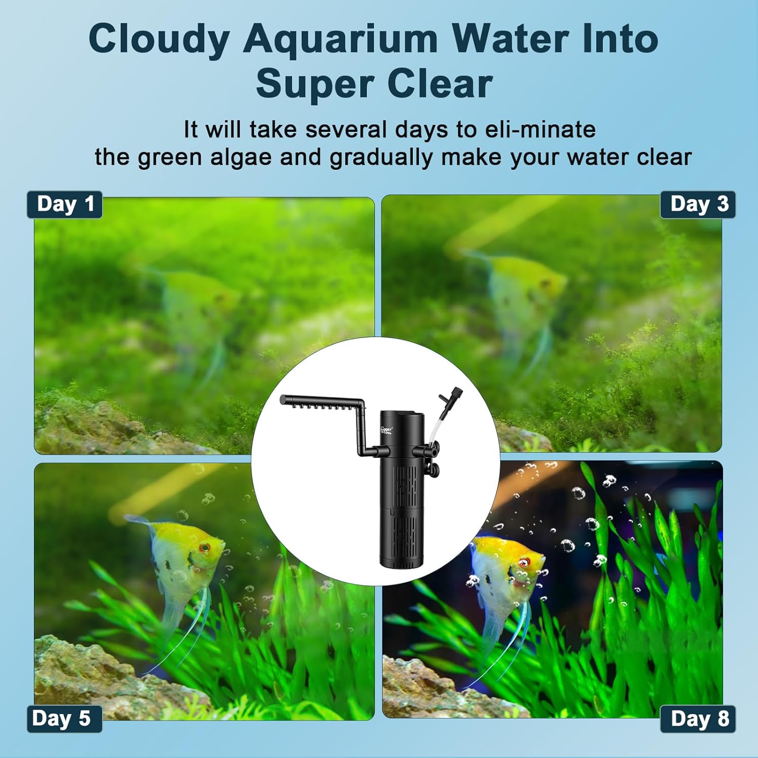 hygger aquarium U-V filter with filter sponge, U-V light, timer, and submersible pump for clean, clear water in fish tanks
