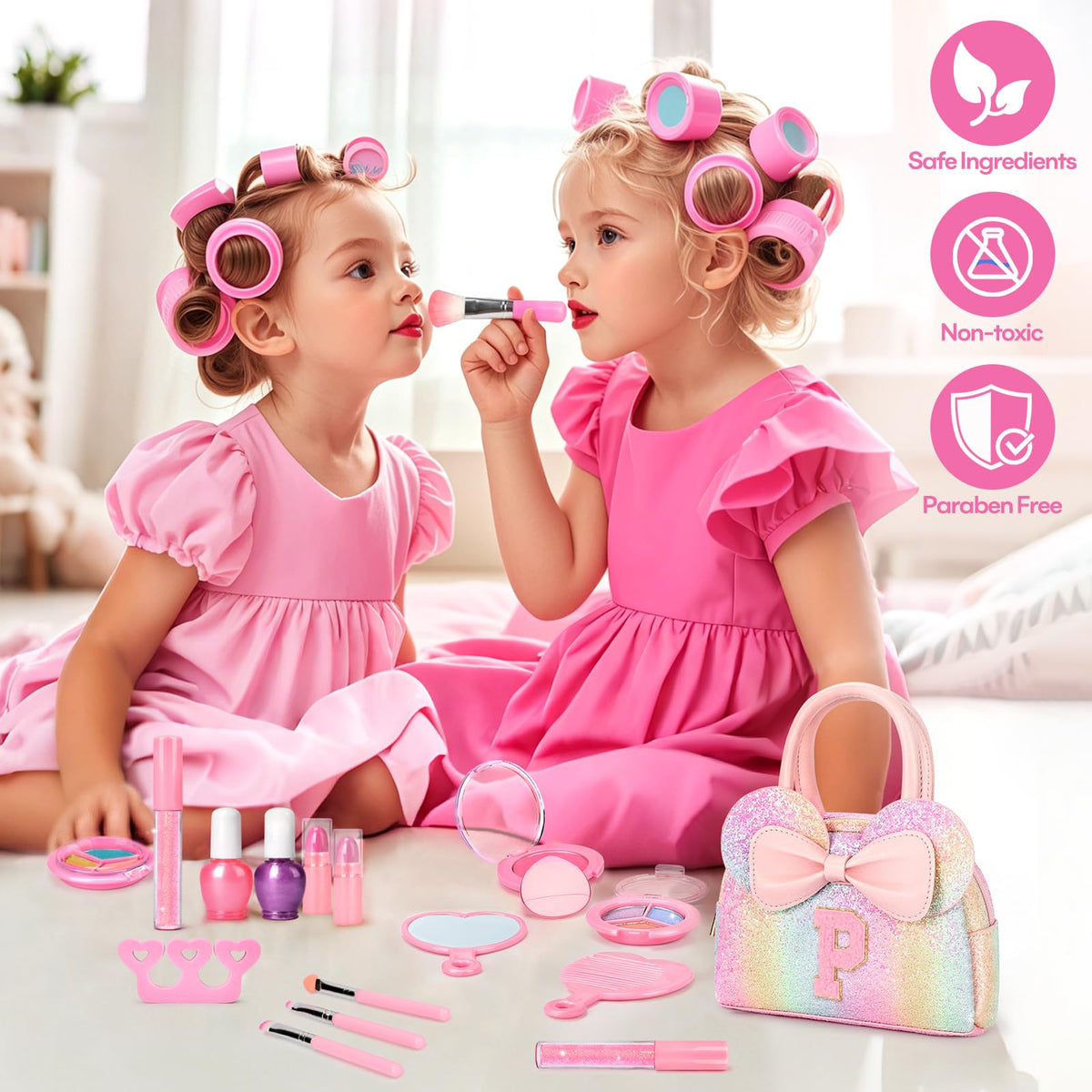 Kids Washable Makeup Kit for Girls 17 Pcs Non Toxic Make Up - mibasies Official Imagery - 4