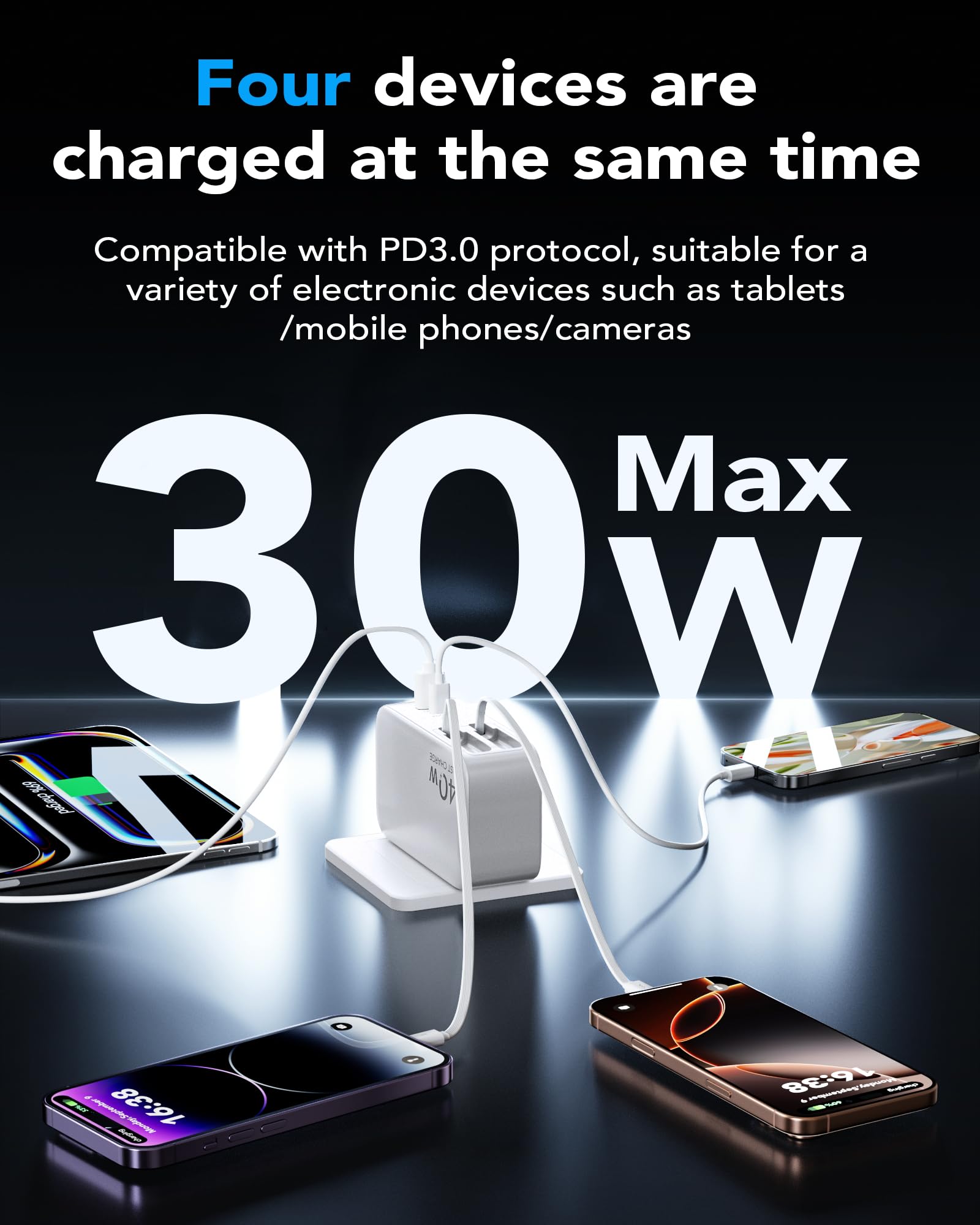 HATALKIN 4-in-1 Retractable USB C Wall Charger,40W Fast Charging by HATALKIN - Angle View 6