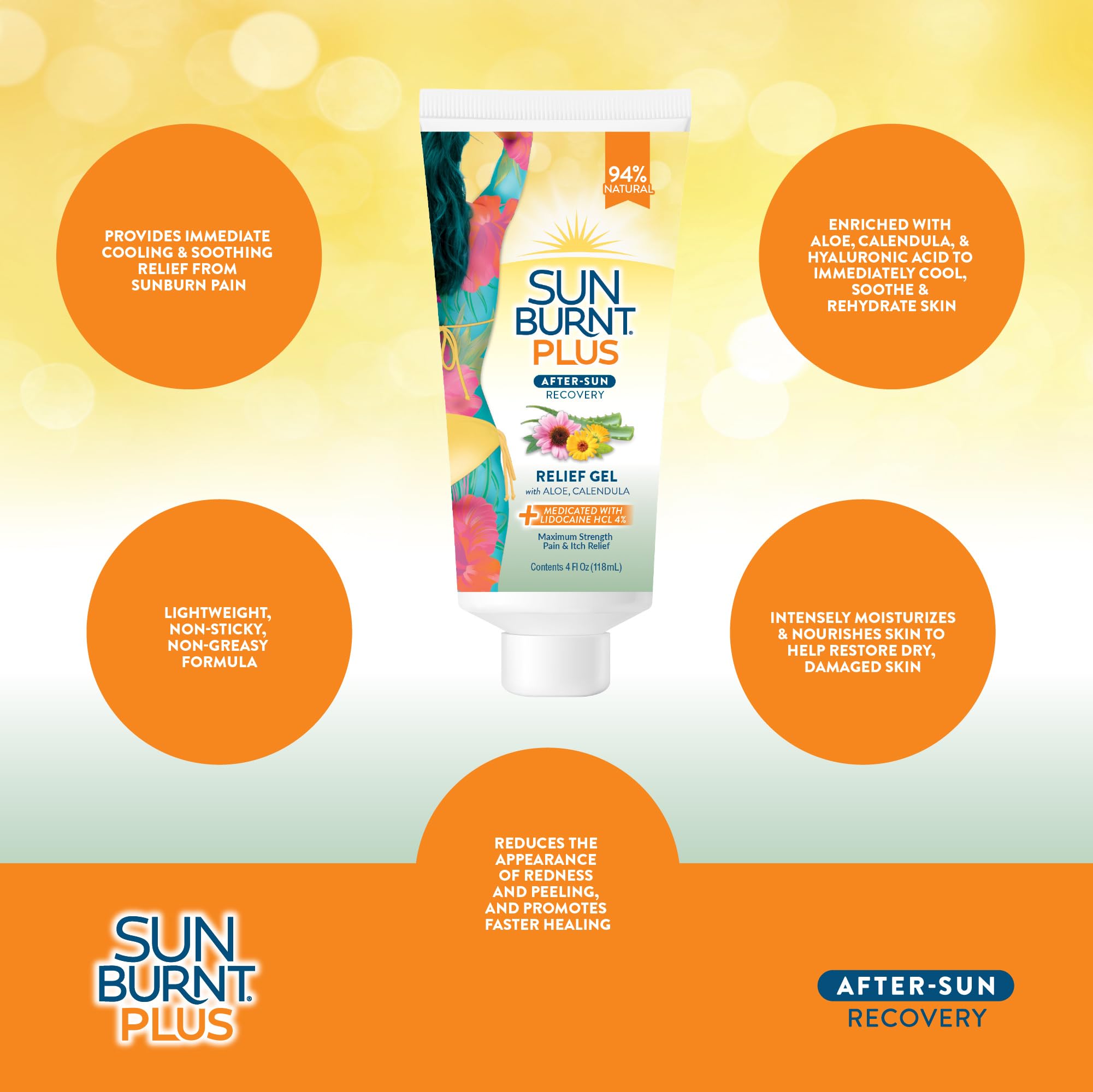Sunburnt Plus After-Sun Pain Relief Gel with Lidocaine 4 oz