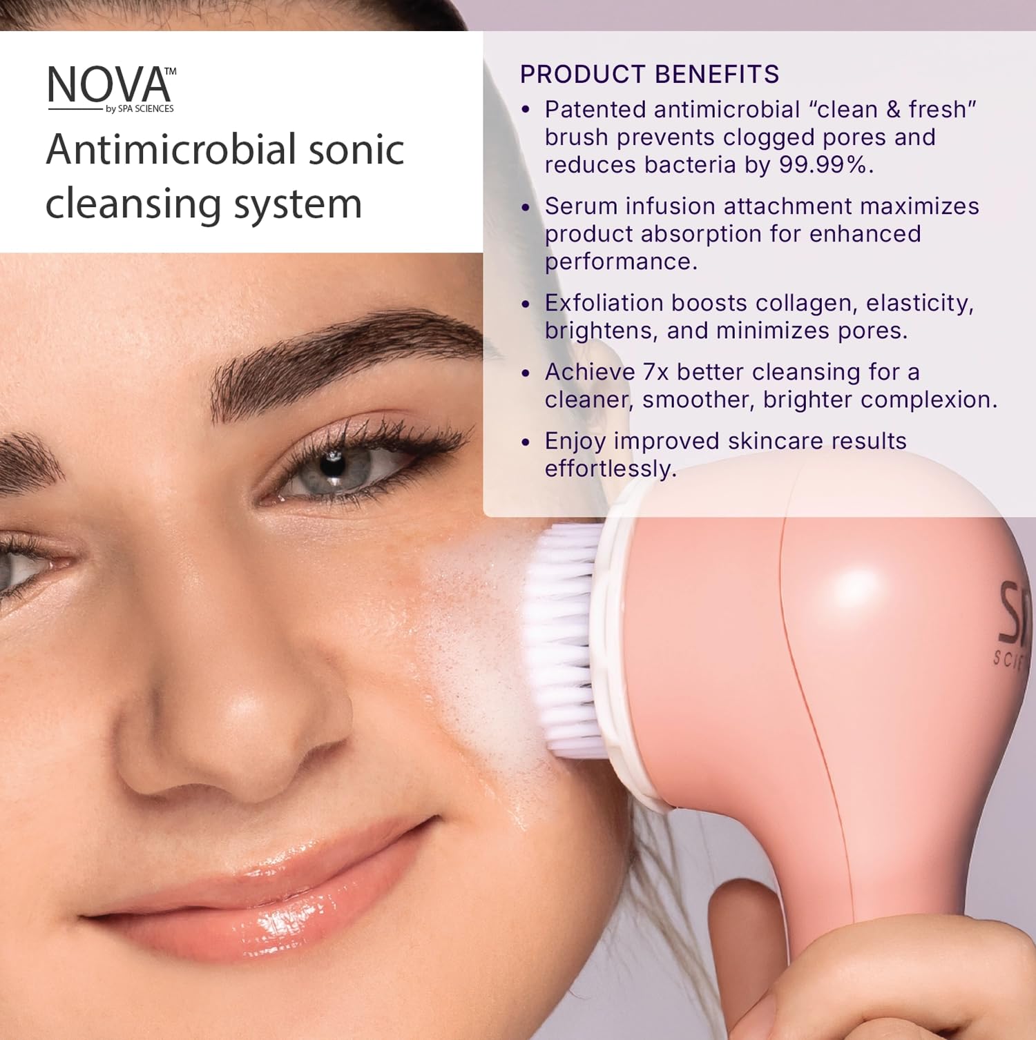 Spa Sciences NOVA Sonic Facial Cleansing Brush – Pink