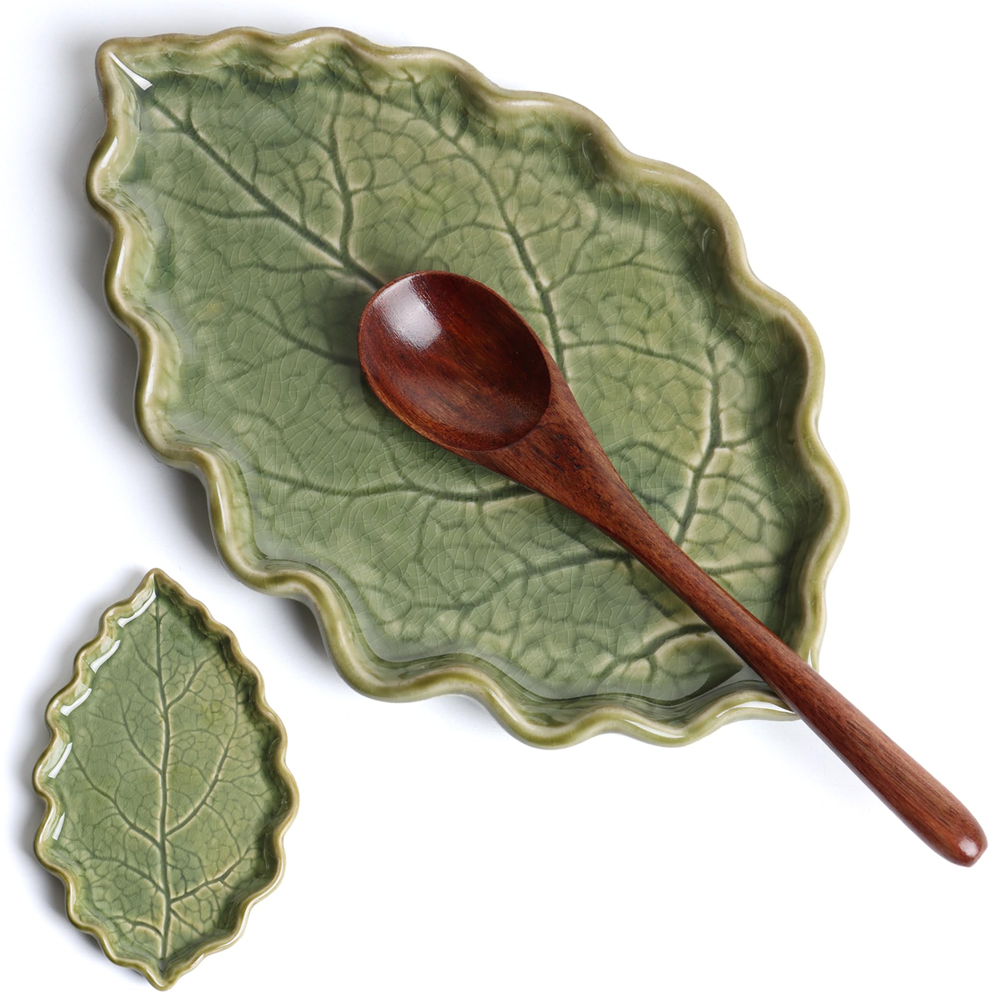 Anoonse Ceramic Spoon Rest for Stove Top Cute Leaf Spoon Rest for Kitchen Counte - Anoonse Official Product View 1