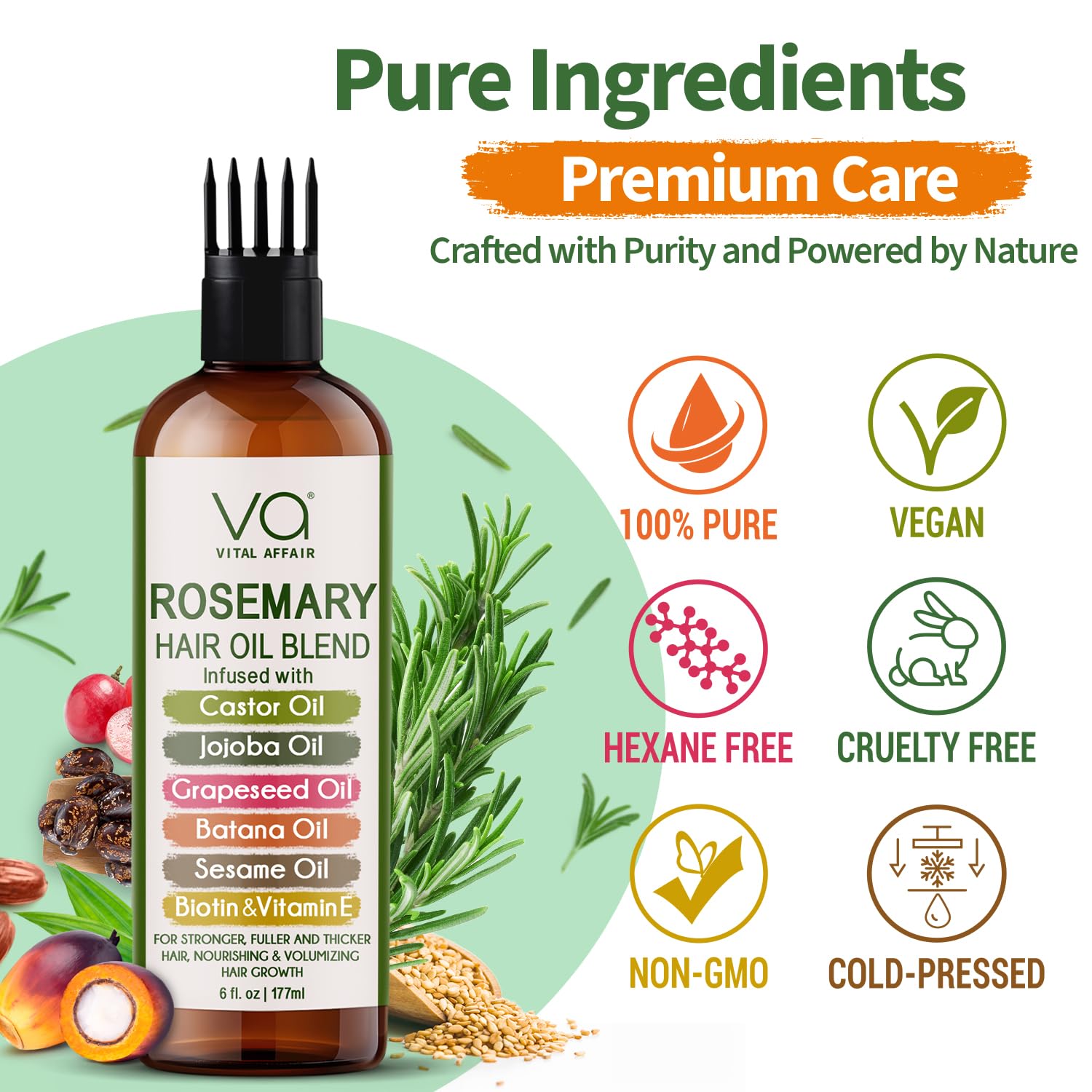 VITAL AFFAIR Blend Of Pure Rosemary Oil For Hair Growth 6 Fl Oz With Castor, - VITAL AFFAIR Official Product View 9