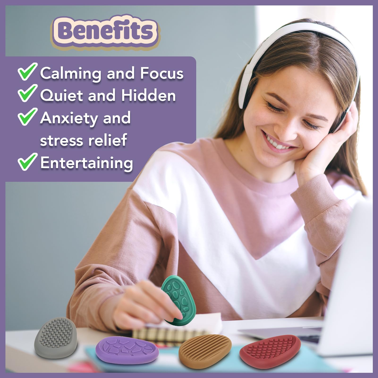 KLT Fidget Toys Adults Sensory Stone: 8 Pack Texture Worry Stone - KLT Official Product View 4