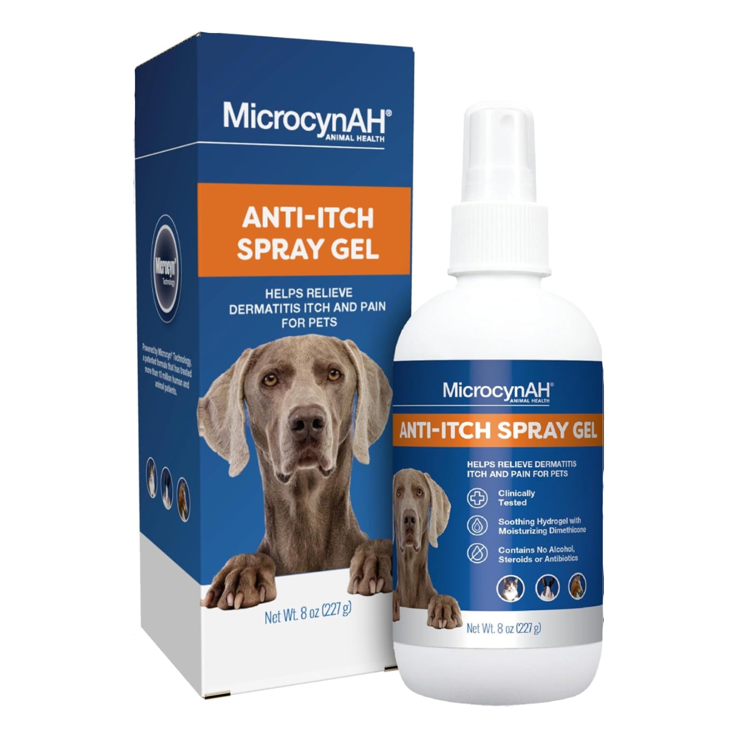 MicrocynAH Anti-Itch Spray Gel by Manna Pro for horses and rabbits, soothing hydrogel with dimethicone in an 8oz bottle