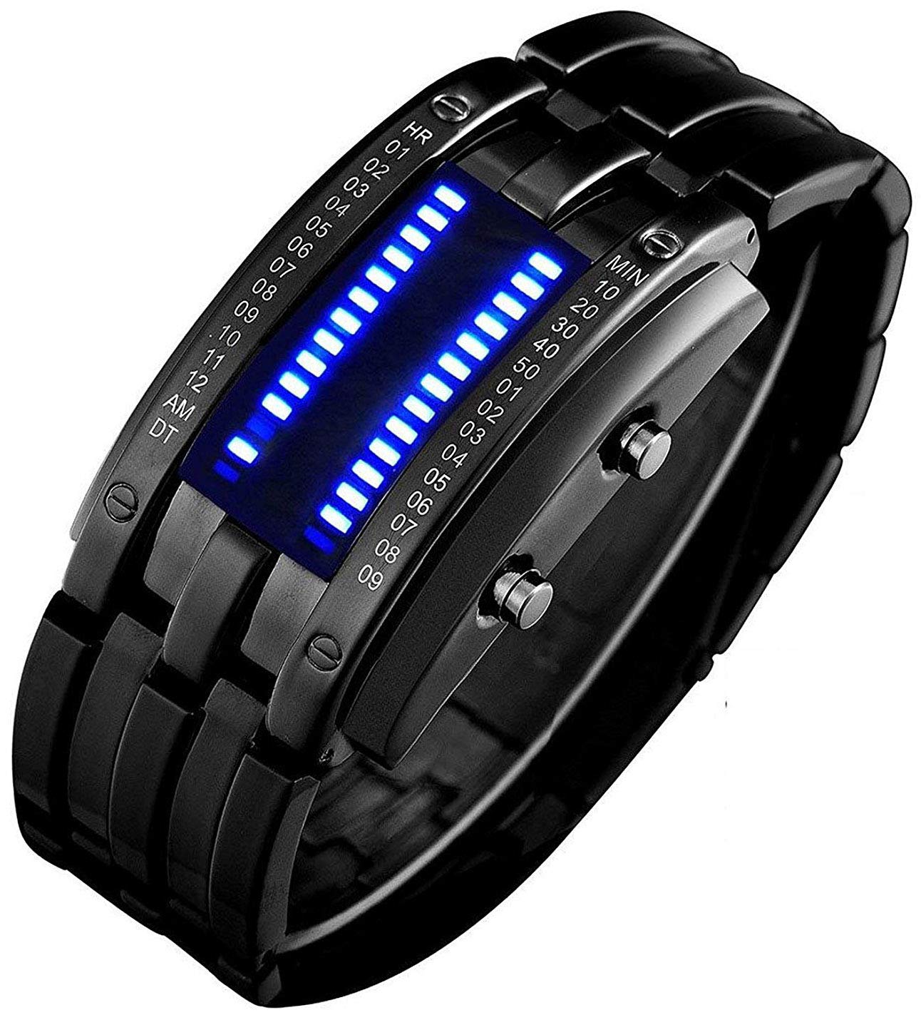 FANMIS Creative Mens Binary Matrix Blue LED Digital Watch Black Plated LED - FANMIS Official Product View 1