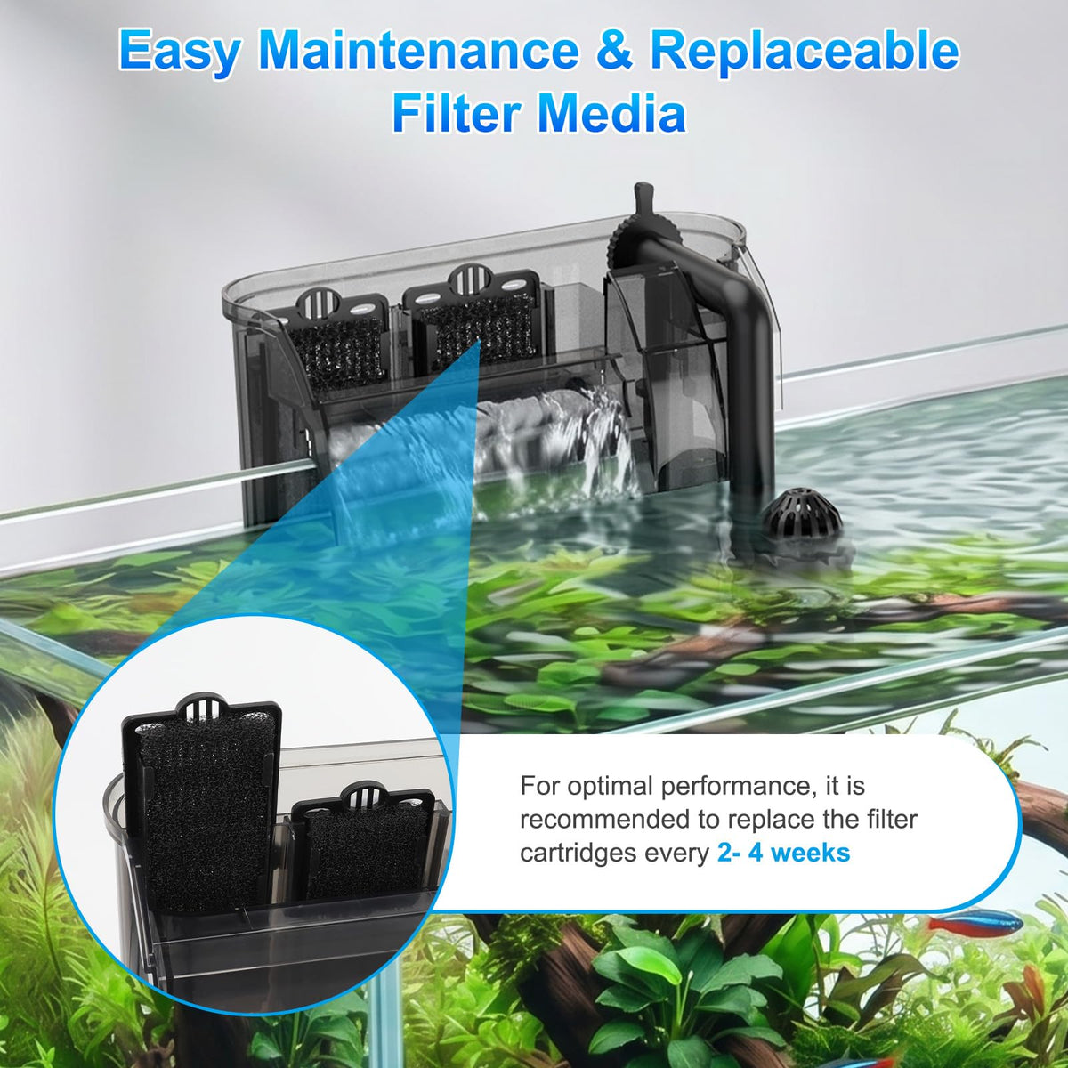 AQQA Aquarium Hang on Back Filter Slim Quiet HOB Power - AQQA Official Imagery - 6