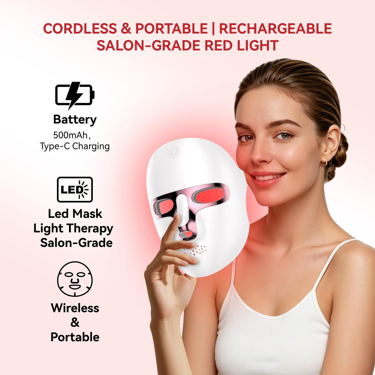 Led Mask Light Therapy Cordless Rechargeable Face Mask with - ViLeeLia Official Imagery - 5