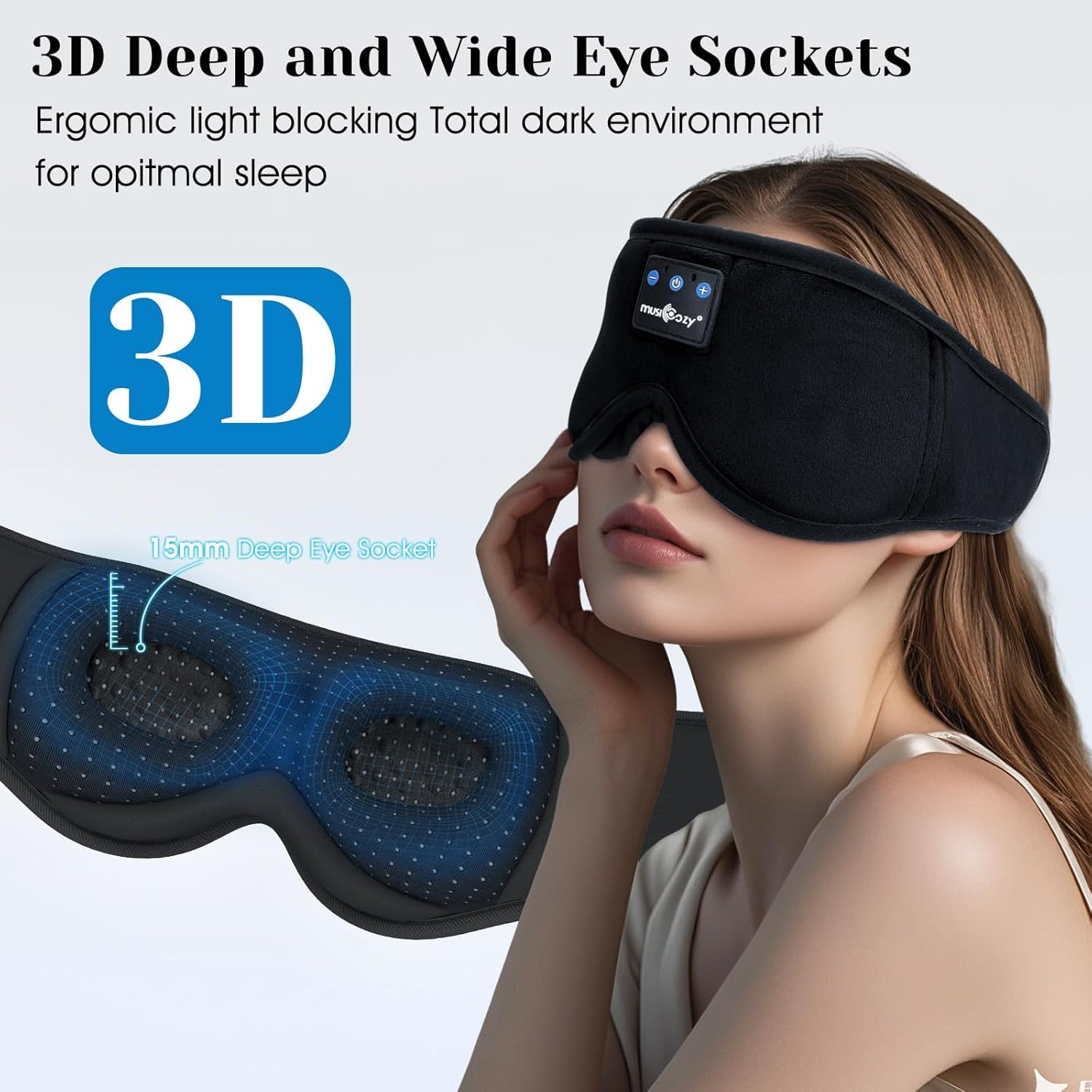MUSICOZY 3D Sleep Headphones Bluetooth 5.4 Sleep Mask with HD Spe - MUSICOZY Official Product View 2