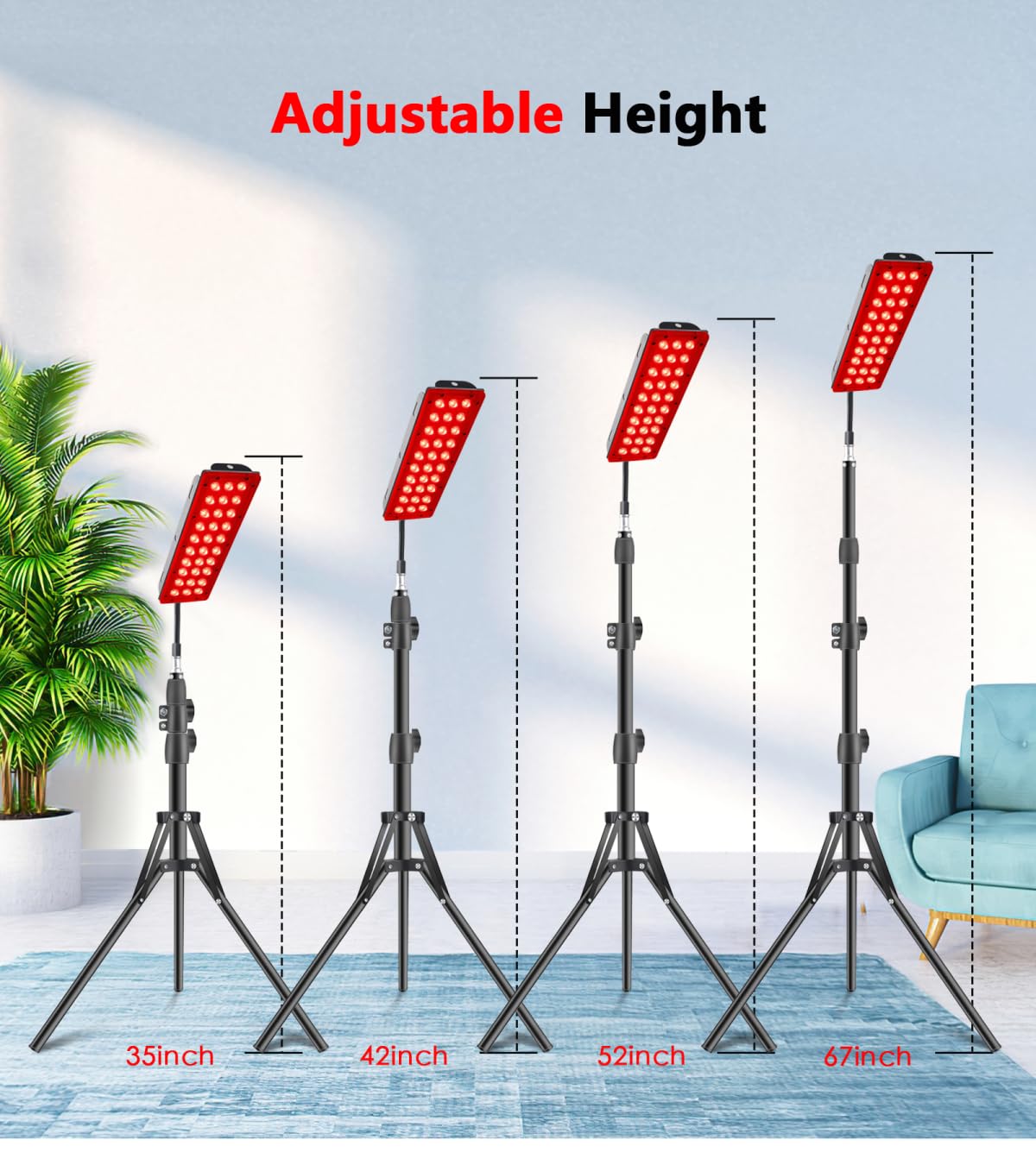 Astarexin red light therapy panel with stand showing 660nm and 850nm LED lights for health and skin treatment.