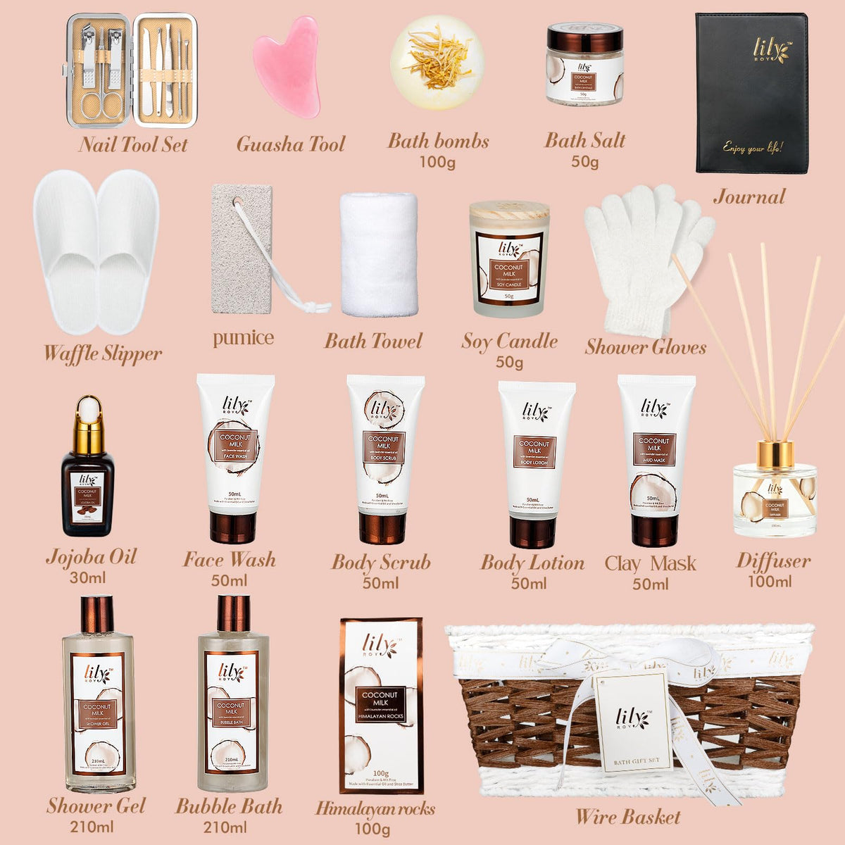 28Pcs Coconut Vanilla Spa Gift Basket - LILY ROY Official Imagery - 4