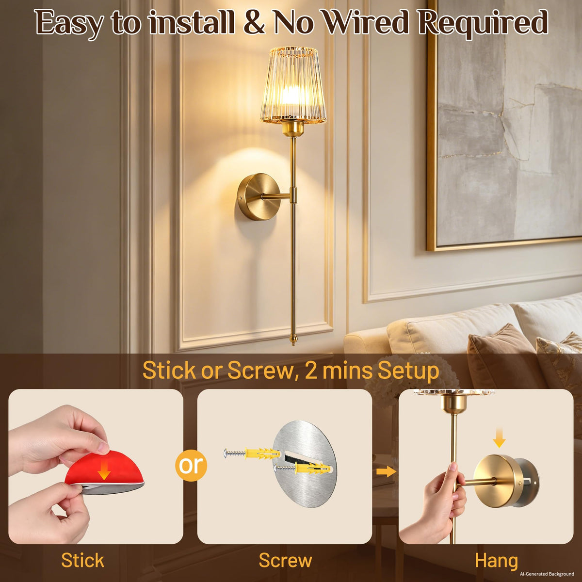 Crystal Wireless Battery Operated Wall Sconces Set of 2 5000 - Dolicer Official Imagery - 5