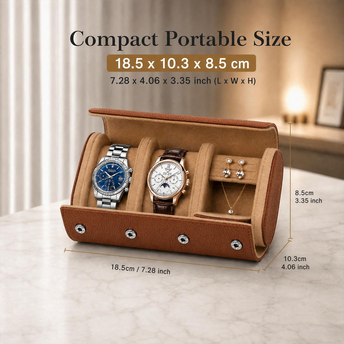 Travel Watch Box 2 Watch Slots Jewelry Case for Ring - YMluky Official Imagery - 3