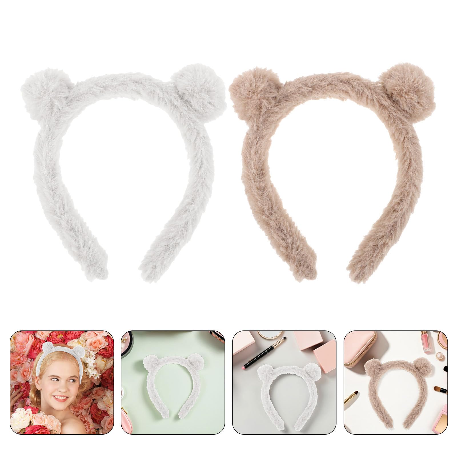 Yardwe plush bear ears hairband with fluffy, cute bear ear design, shown in a set of two for women, soft and comfortable to wear