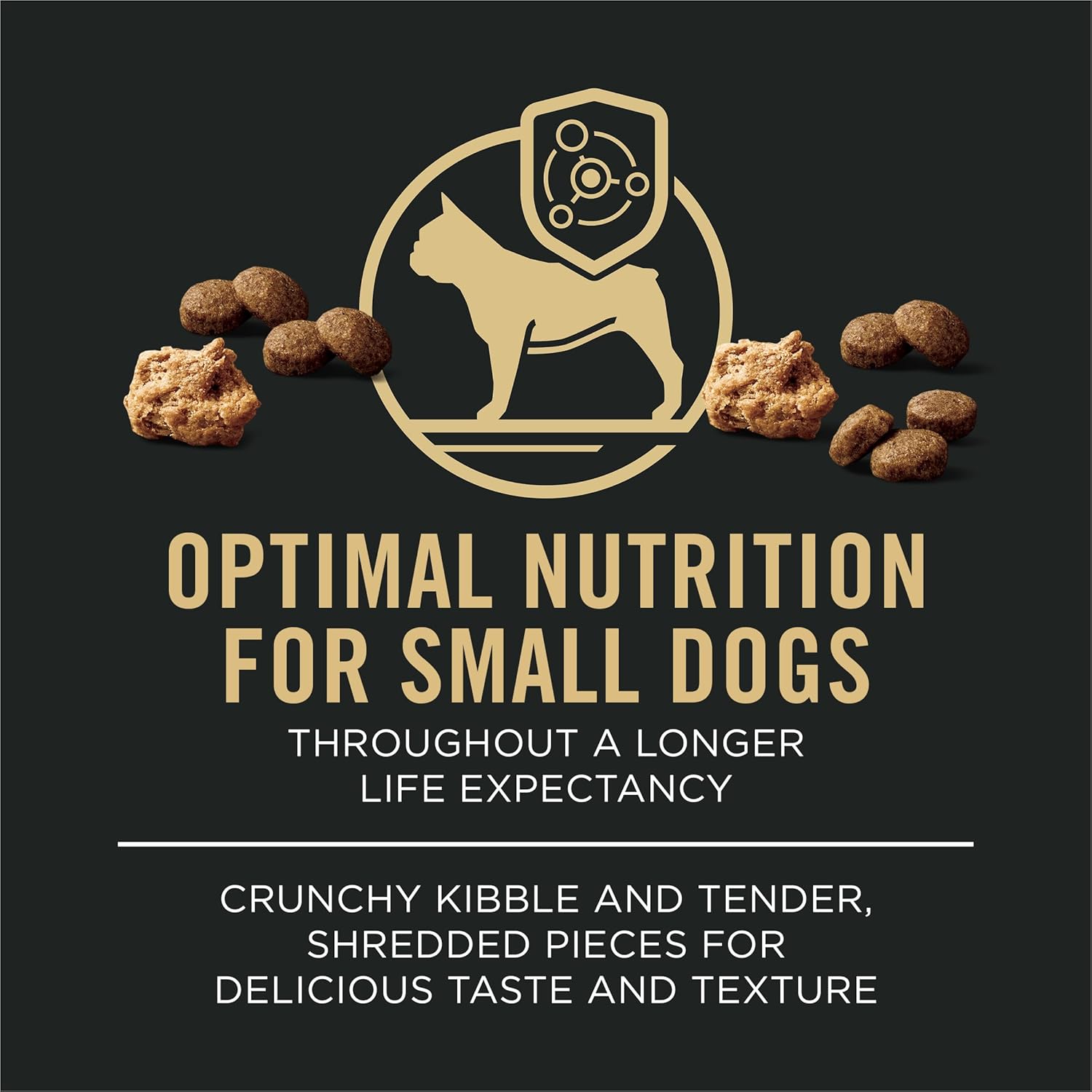 Elefair Purina Pro Plan small breed dry dog food with shredded beef and rice, featuring beef and rice formula in a resealable bag.