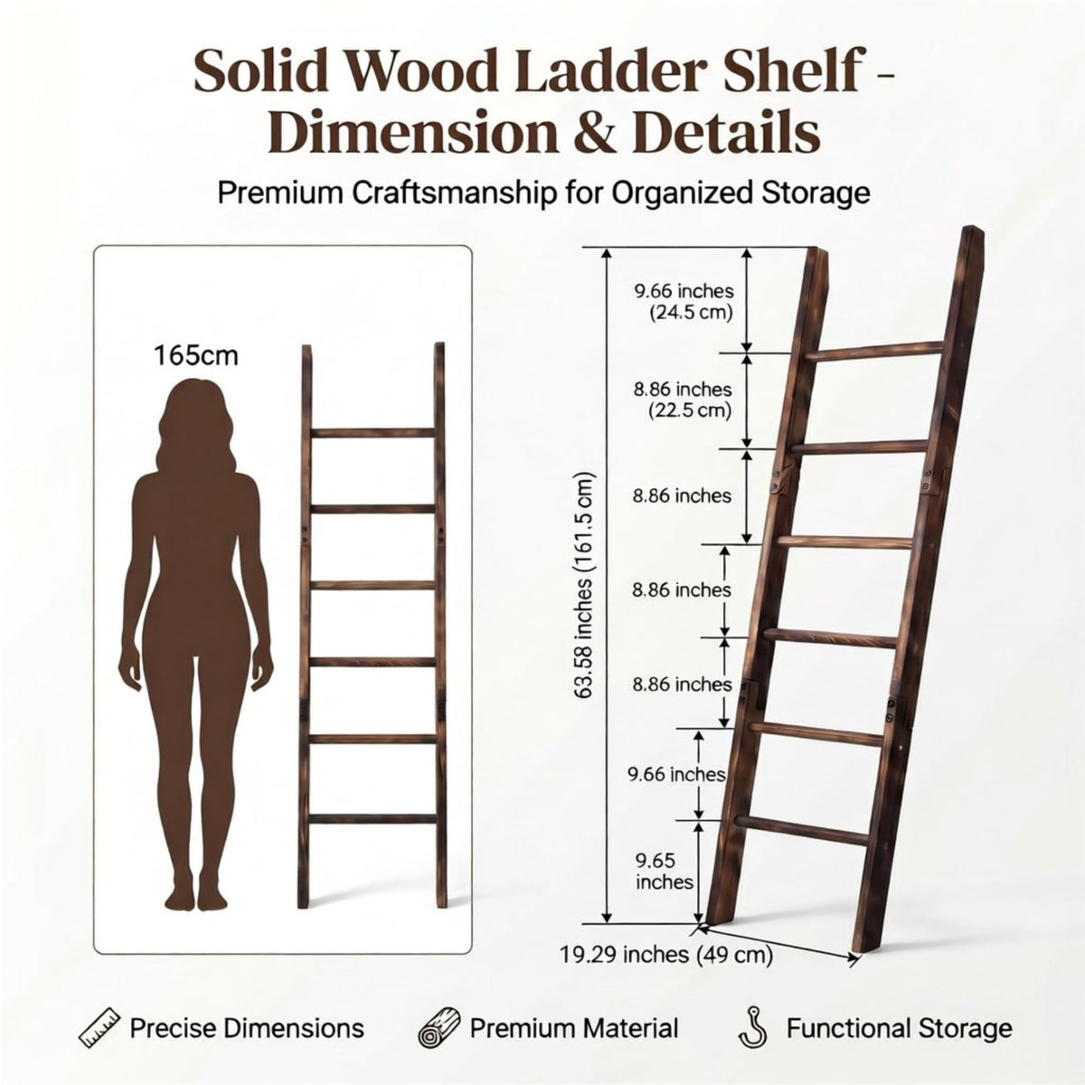 Carbonized Farmhouse Blanket Ladder 6 Tier Rustic Wooden - ZSYWODFO Official Imagery - 3