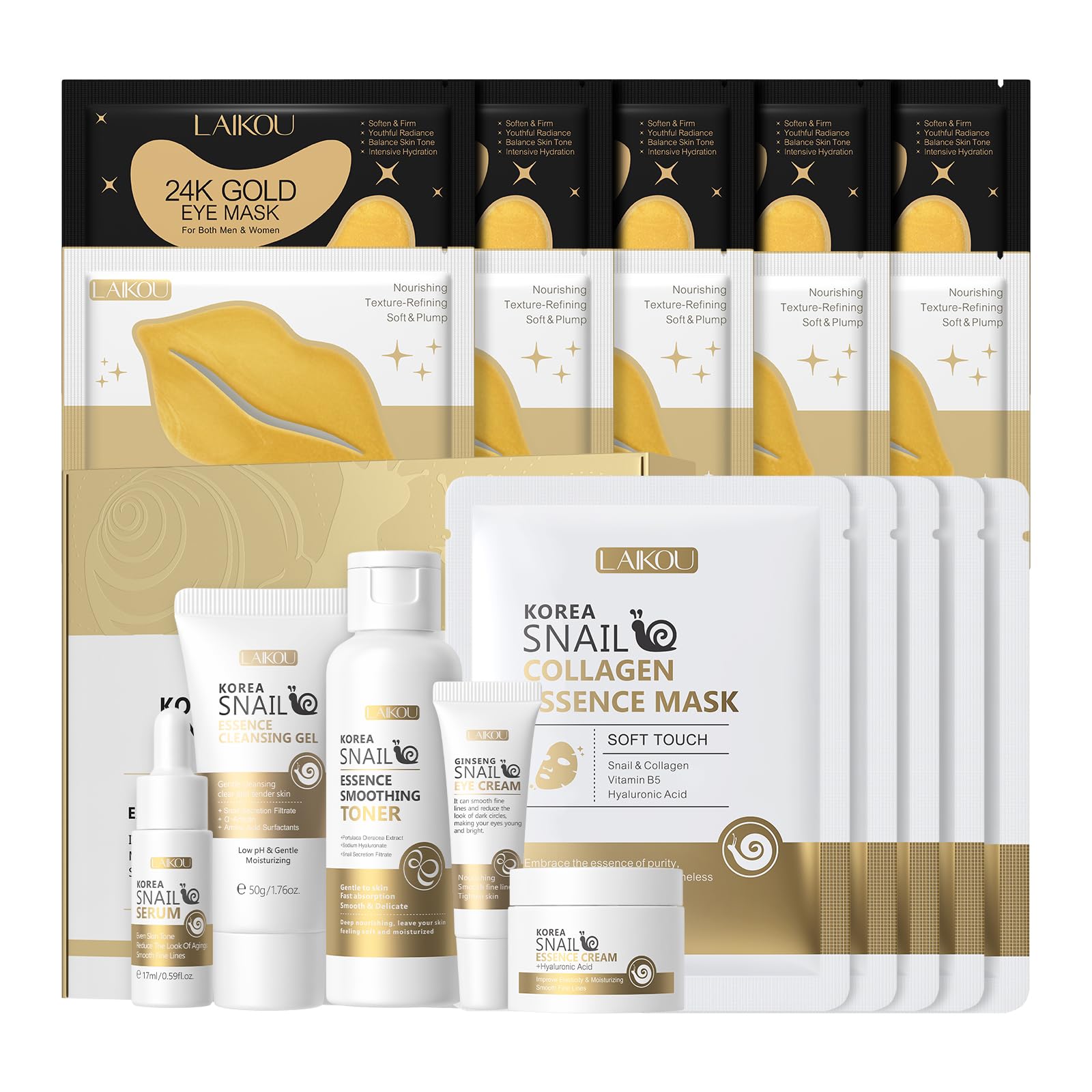 LAIKOU Korean Skin Care, Skin Care Set, Face Mask, Eye Mask, Lip - Product Imagery