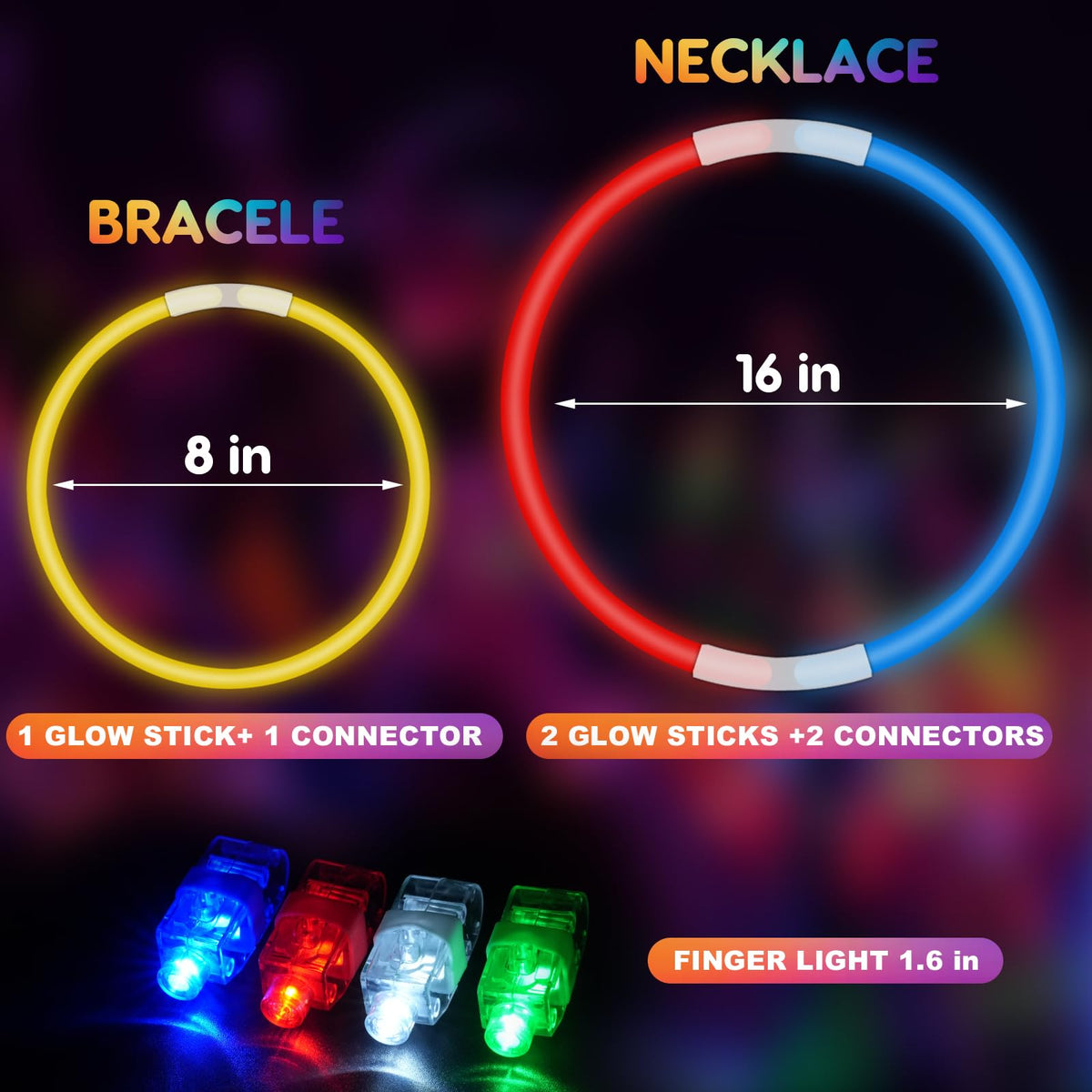 SHQDD 500 Glow Sticks Set 200 Glow Sticks 300 Accessories - SHQDD Official Imagery - 5