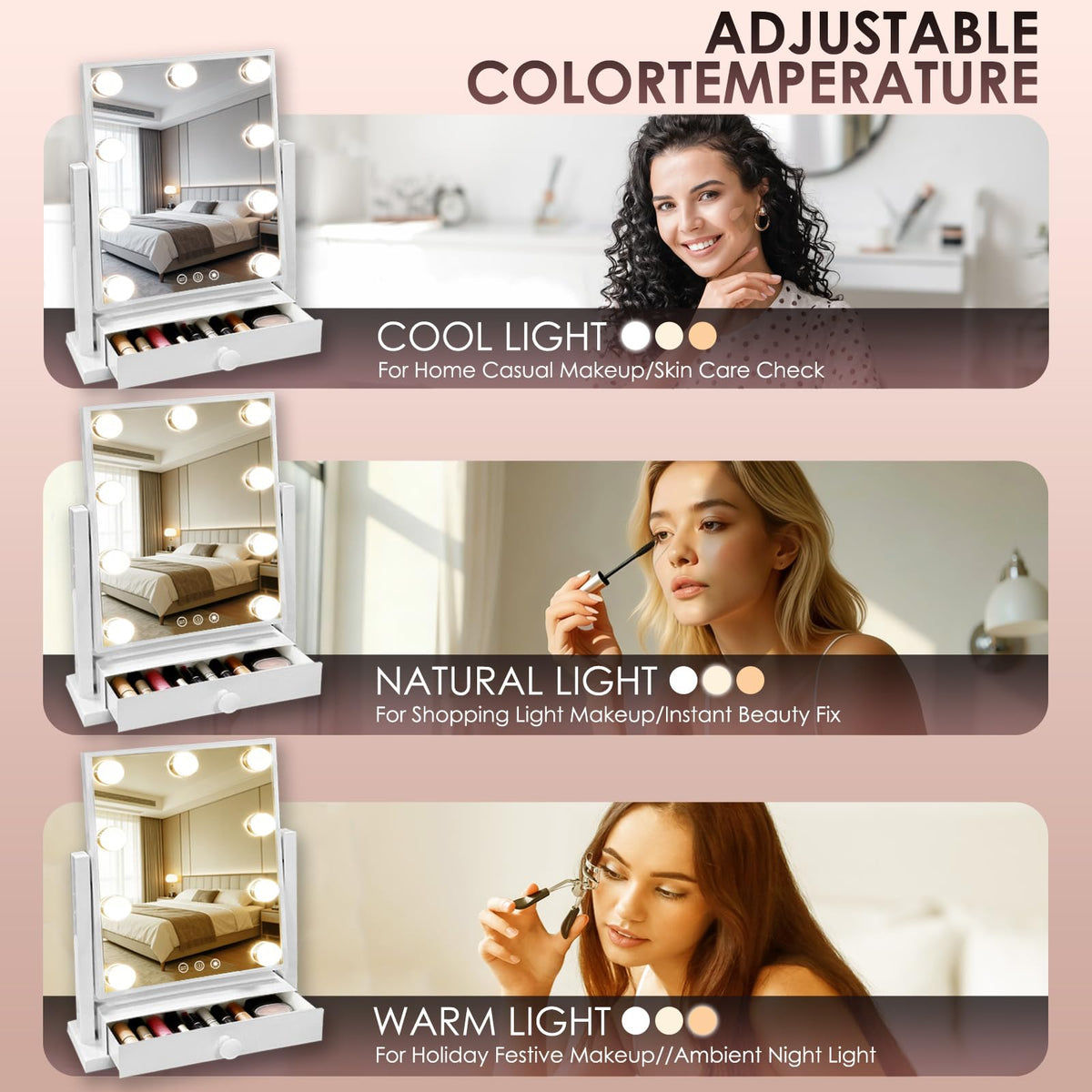 Makeup Mirror with Lights with Drawer Storage Type C and USB - COLMERD Official Imagery - 7