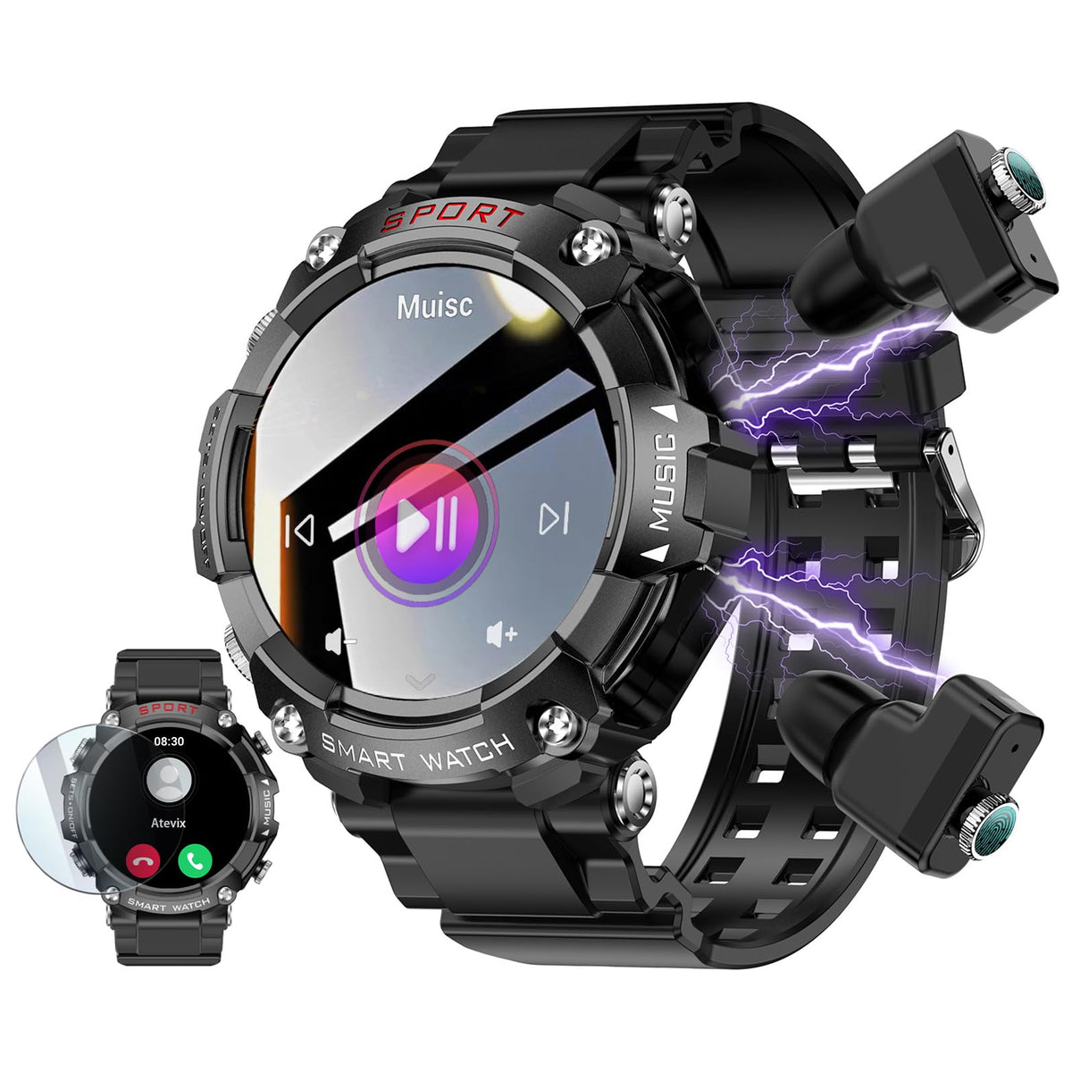Smart Watch with Earbuds for Men Smart Watches for Android - ATEVIX Official Imagery - 2