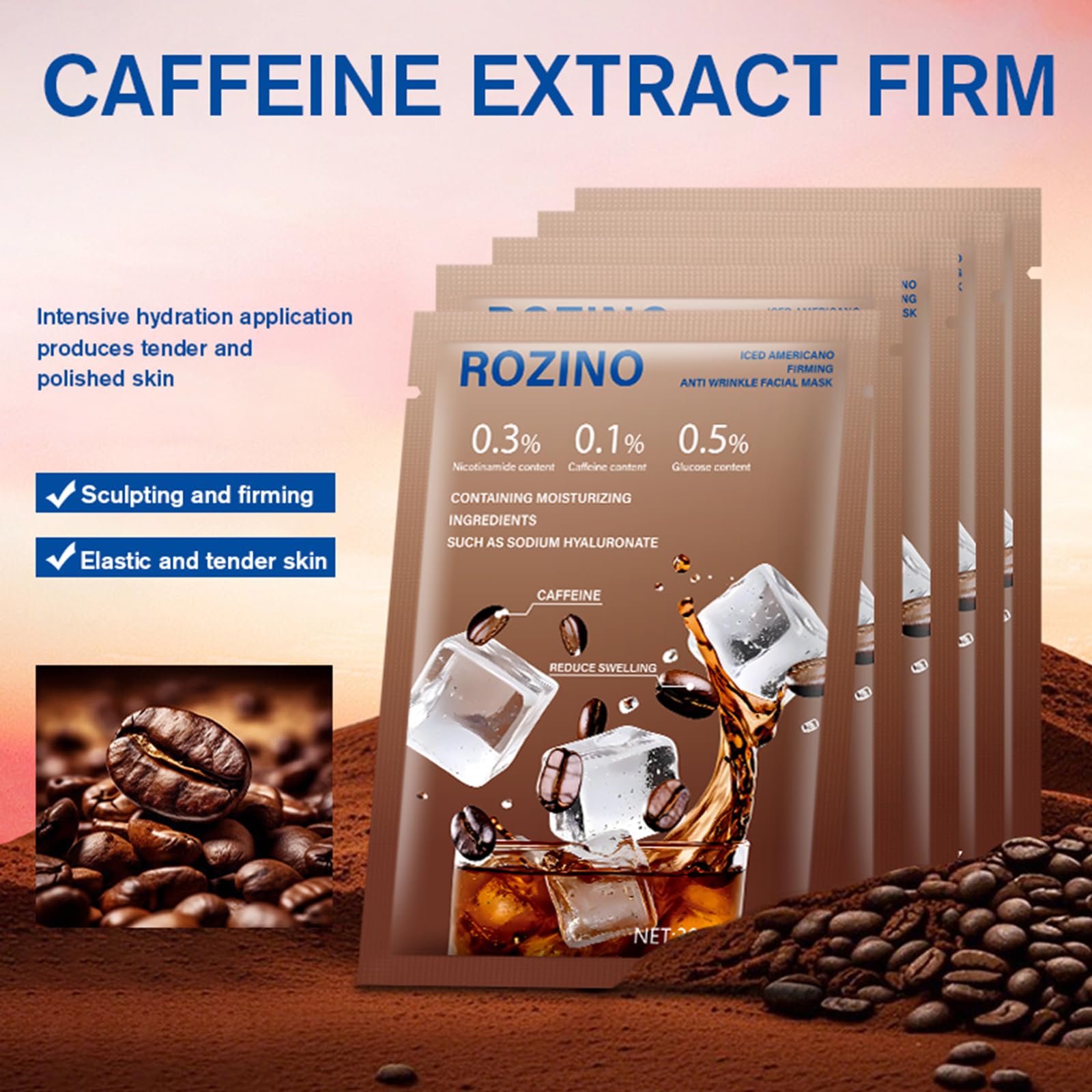 Caffeine Face Mask, Hydrating Sheet Mask with Wrinkle Care &amp; - Generic