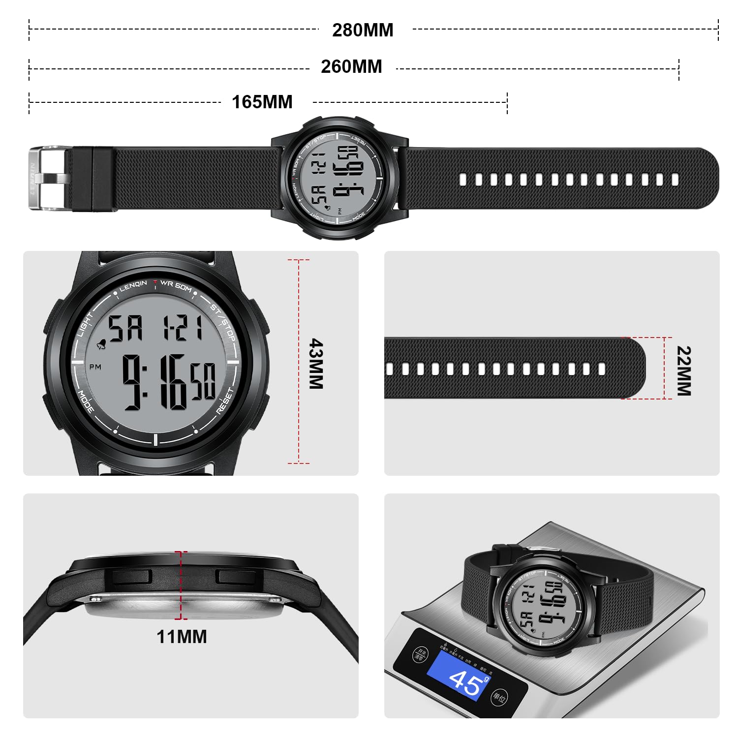 HANPOSH Mens Digital Watch Ultra Thin Sports Waterproof Watches for Me - View 6