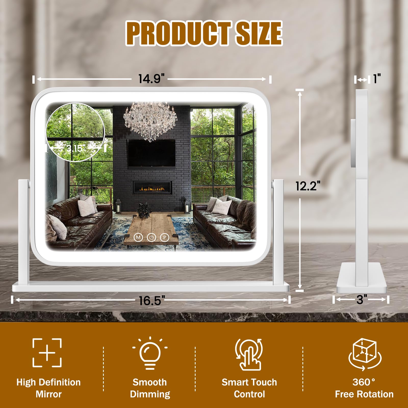 Bearolve Vanity Mirror with Lights, 16.5"×12.2" LED Makeup Mirror - Bearolve Official Product View 2