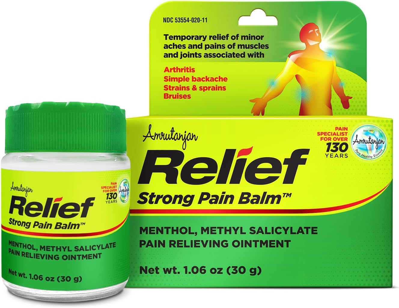 Amrutanjan Relief Strong Pain Balm for Men & Women - Joint & Muscle Pain Relief Rub, Topical Ointment Rub for Arthritis, Bruises, Backache, Knees, Joints, Strains & Sprains, Fast Acting- 1.06 oz (30g)