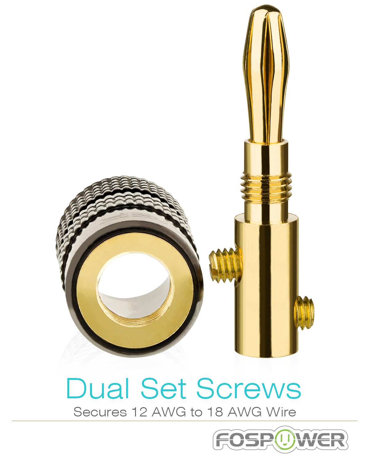 FosPower Banana Plugs 12 Pairs 24 pcs Closed Screw 24K Gold - FosPower Official Imagery - 4
