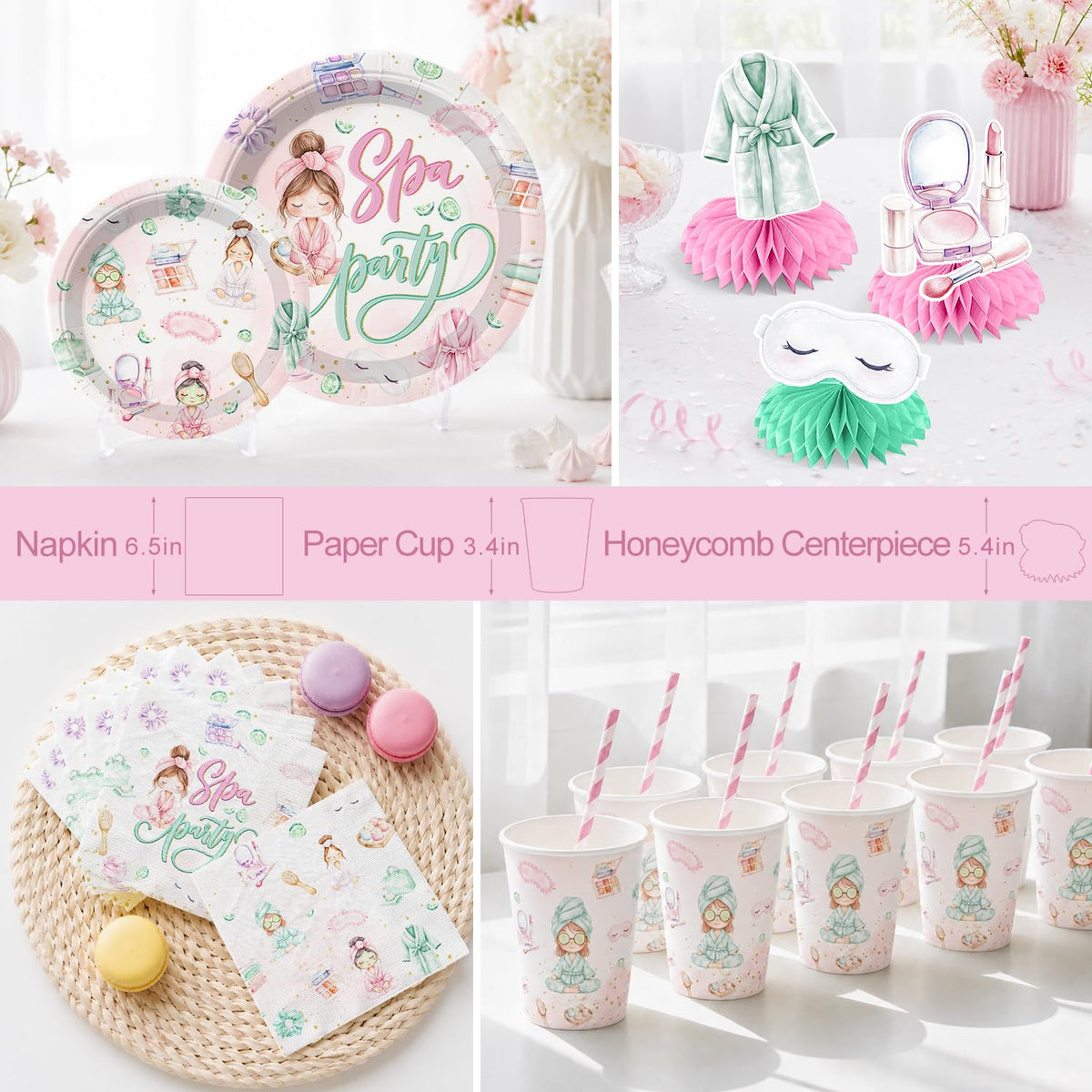 205pcs Spa Party Supplies for Girls Tableware Set for 25 - Yingoto Official Imagery - 6