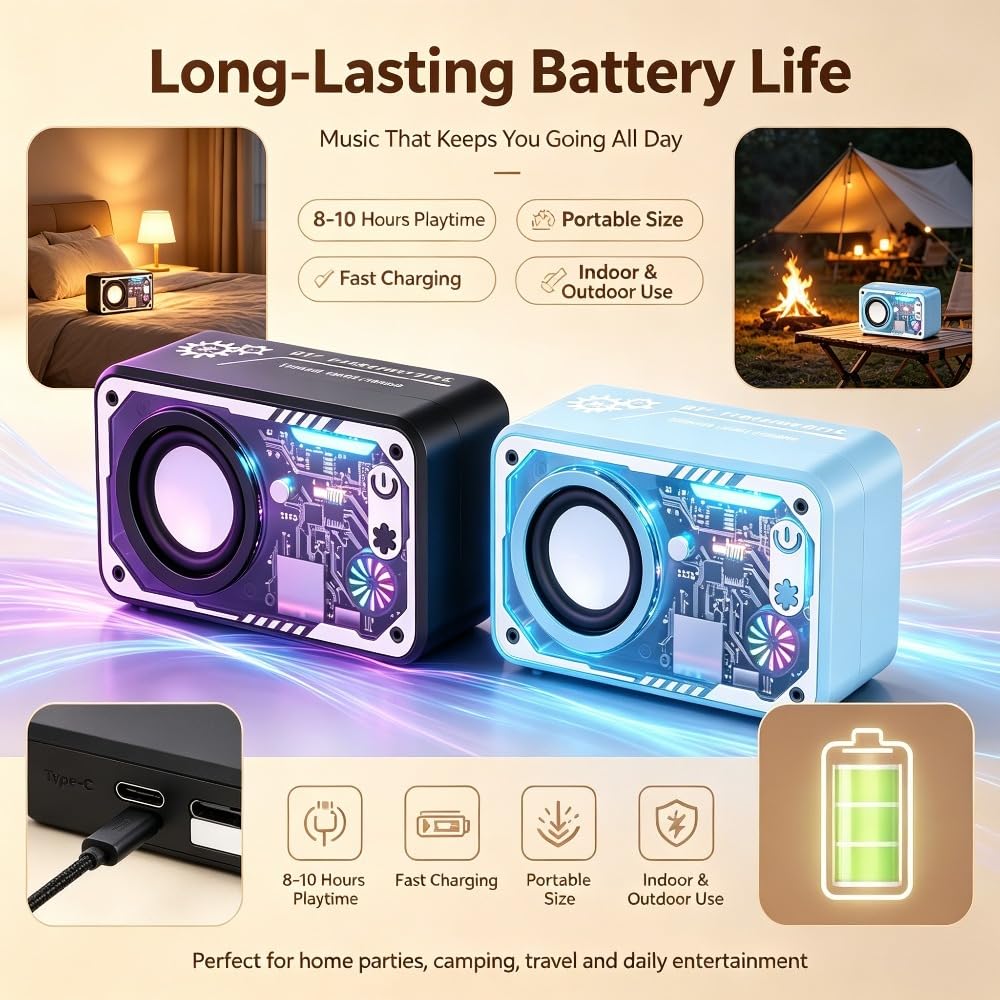 2pcs Portable Wireless Speaker with Glitter LED Light Type C - Premium Selection Official Imagery - 4