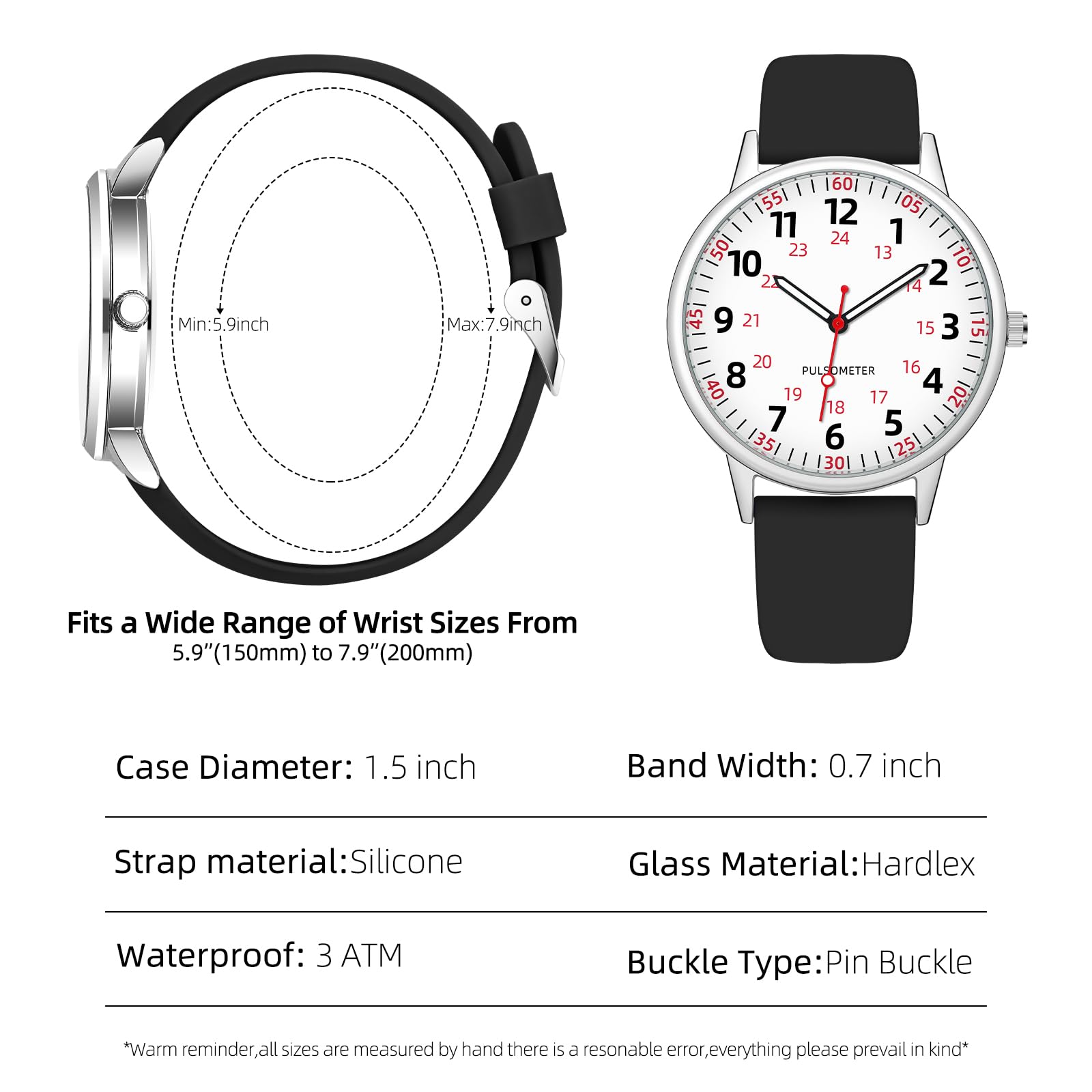 TWOPTION Nurse Watch for Women Waterproof Analog Silicone Watch with S - View 2
