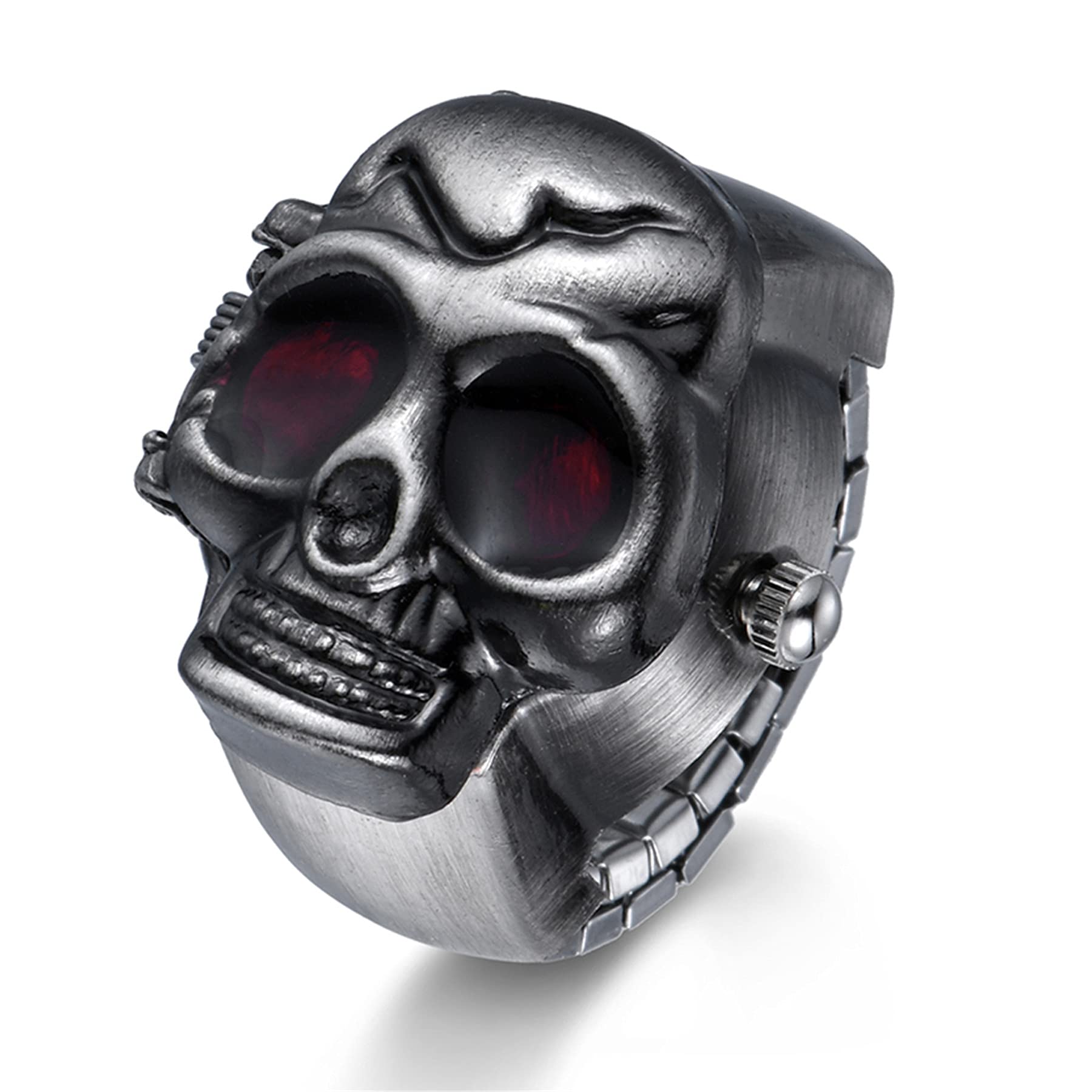 JewelryWe Men Women Finger Watch Punk Skull Flip-Open Cover - Product Imagery