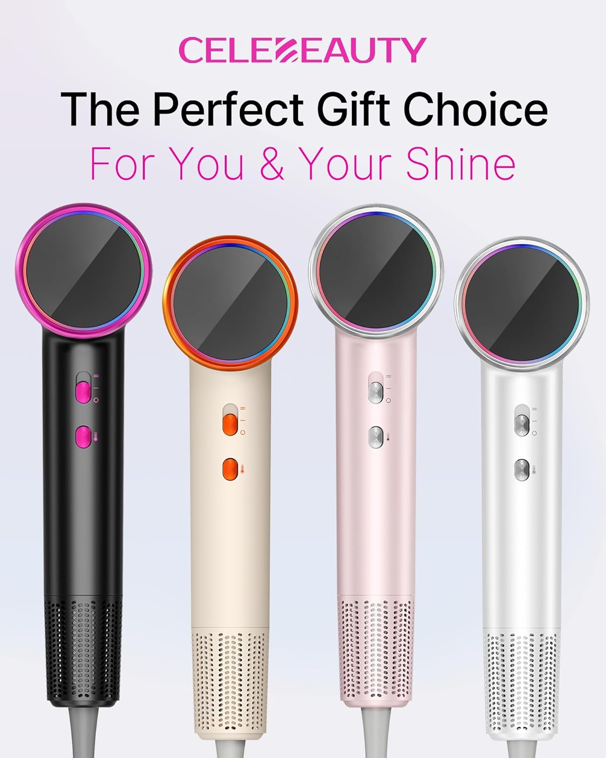 CELEBEAUTY hair dryer with magnetic diffuser and nozzle, brushless motor, ionic technology, 110000 RPM for fast styling