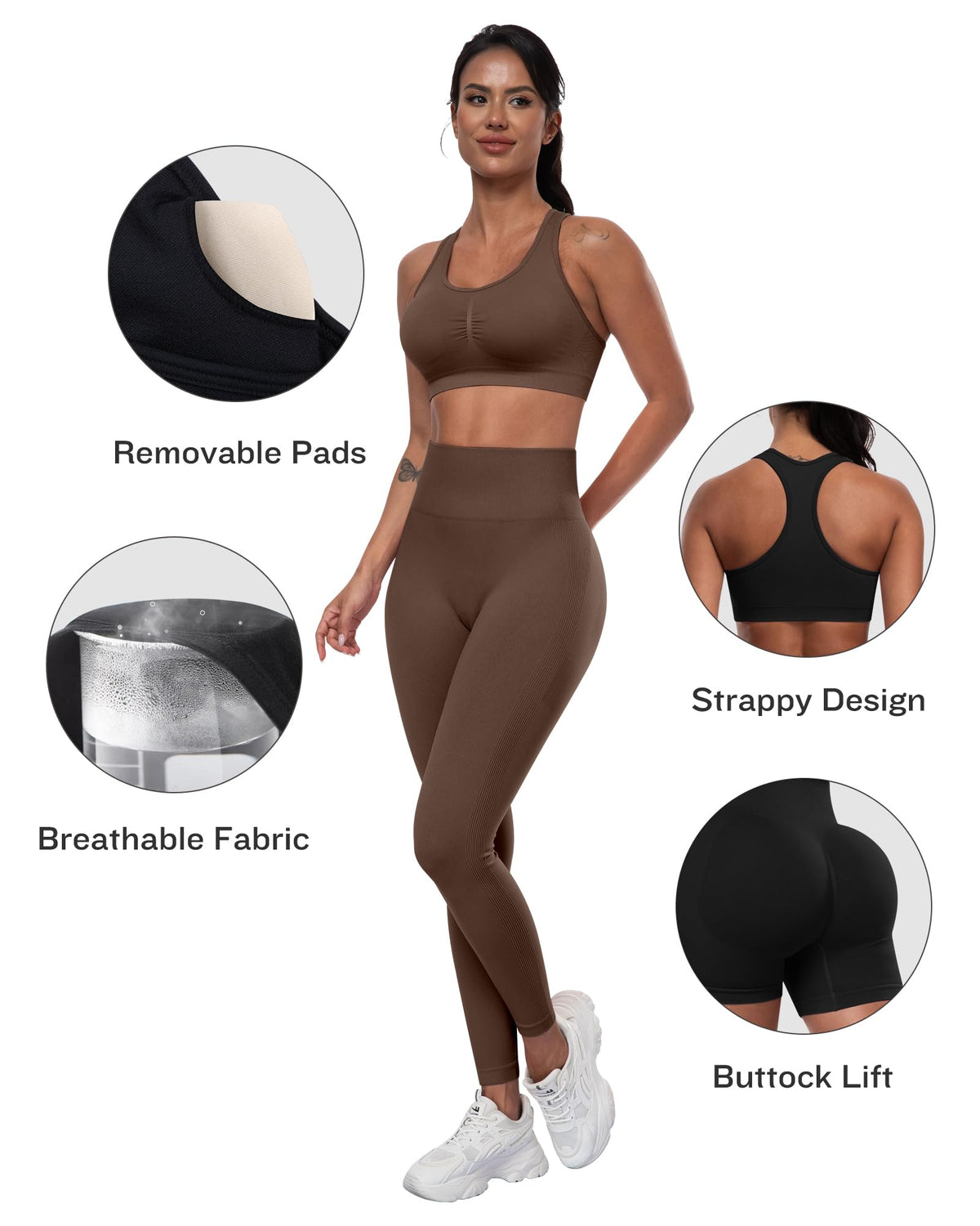 3 Piece Workout Sets for Women Butt Lifting Leggings with - SALSPOR Official Imagery - 3