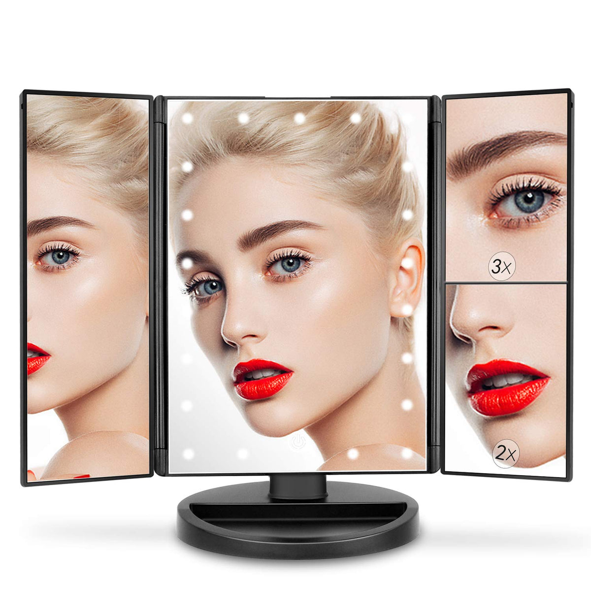 Tabletop Mount Trifold Lighted Vanity Mirror with 21 LED - deweisn Official Imagery - 6