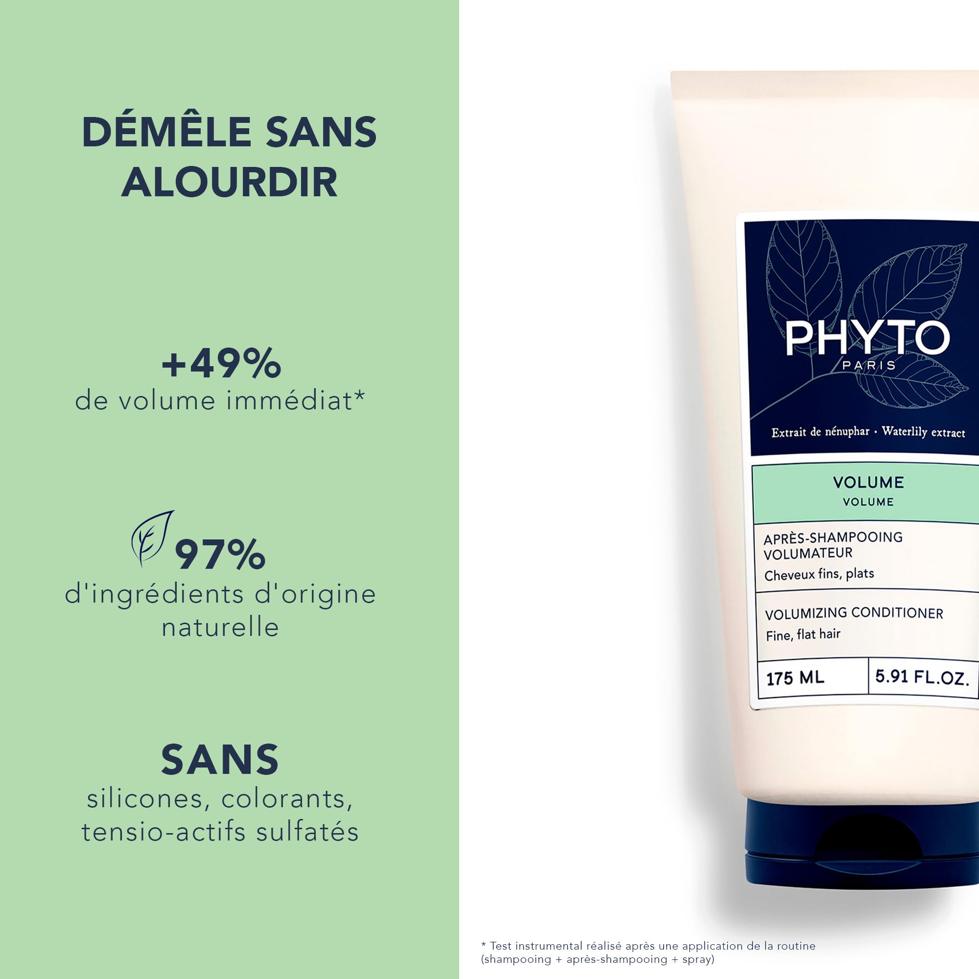 PHYTO Volume Volumizing Conditioner for Fine & Thin Hair | Silicone-Free, Vegan | Adds Body Without Weighing Down | Made in France | 5.91 fl oz