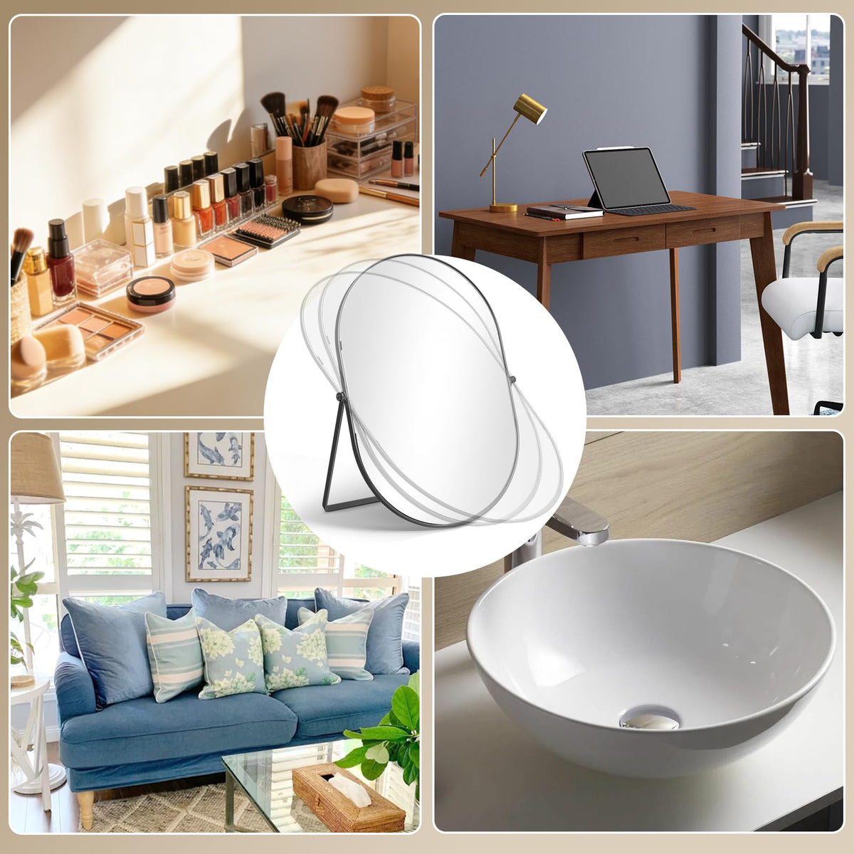 Vanity Desk Table Mirror with Stand and Metal Frame 8 x 12 - QEEYON Official Imagery - 8