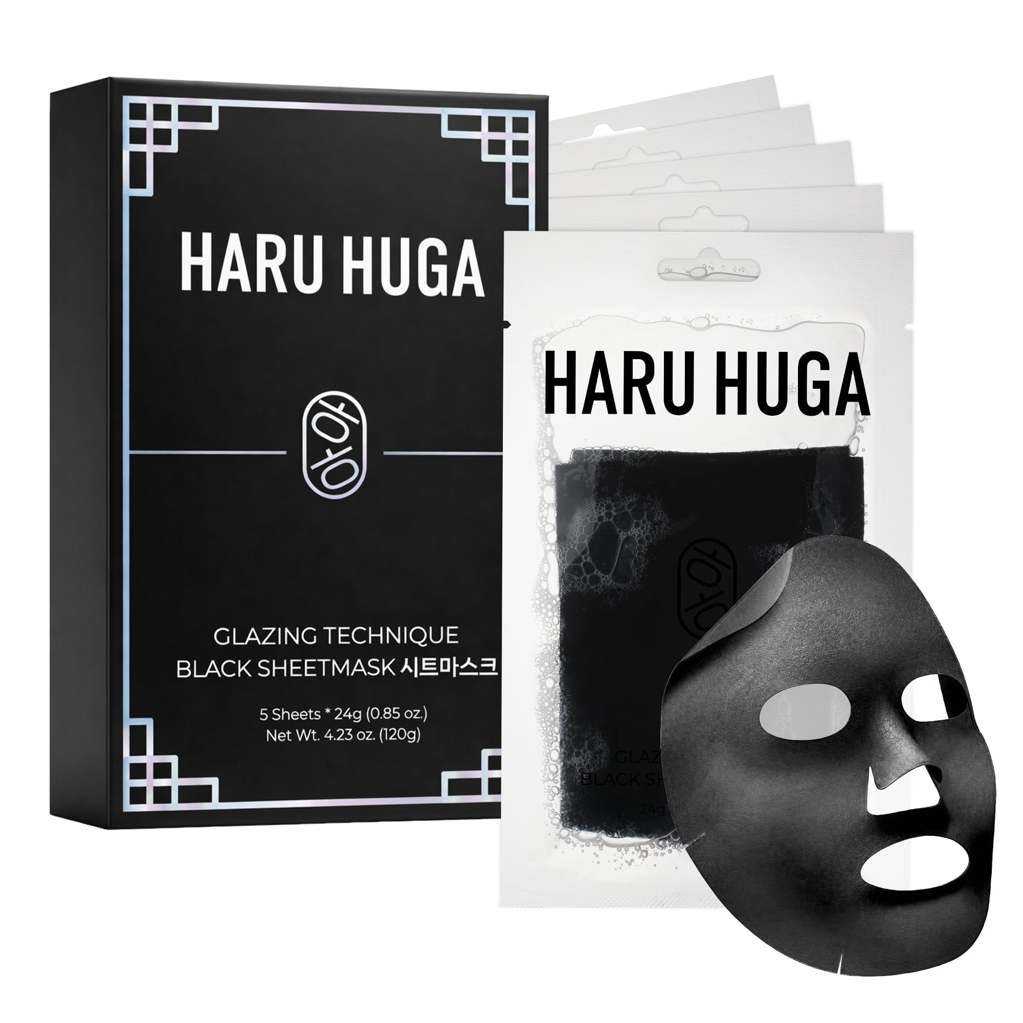 Glazing Technique Black Sheet Mask Vegan PDRN 5 Count - HARU HUGA Official Imagery - 2