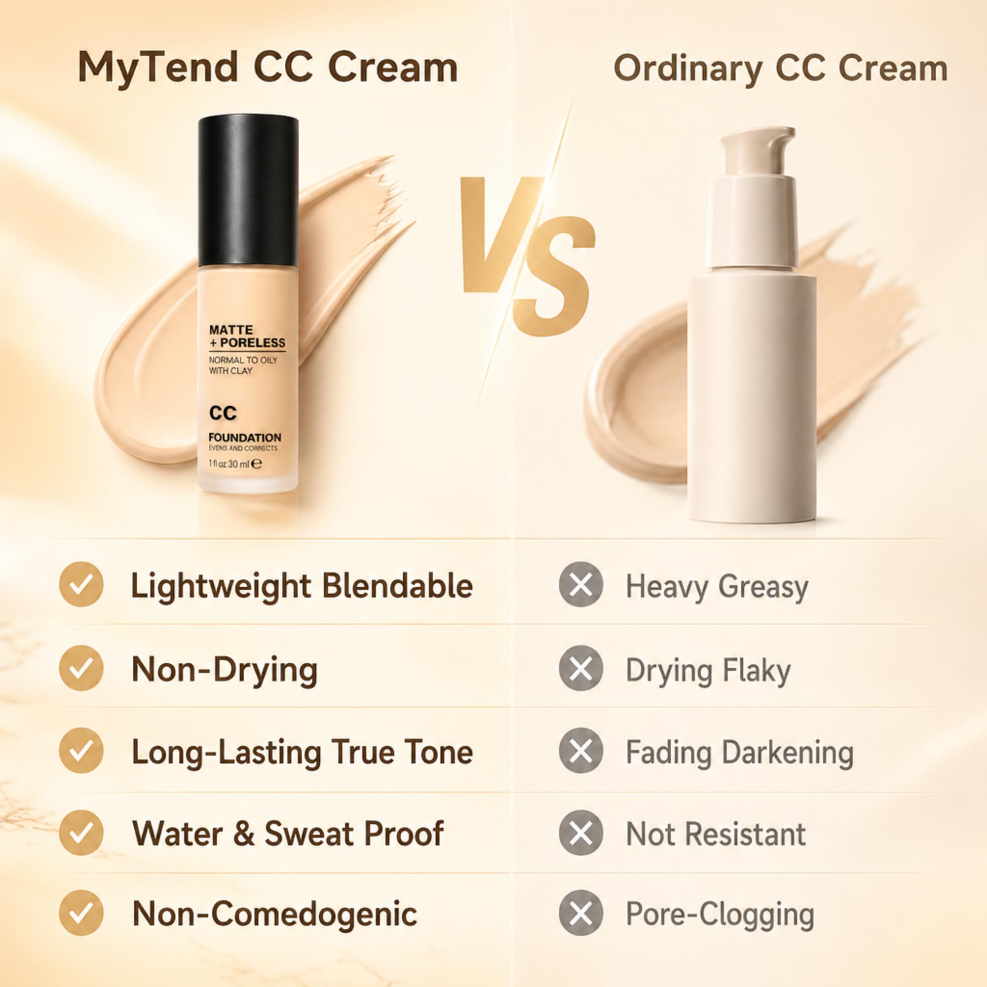 CC Cream Foundation, Flawless Matte Concealer Oil Control Color - MyTend
