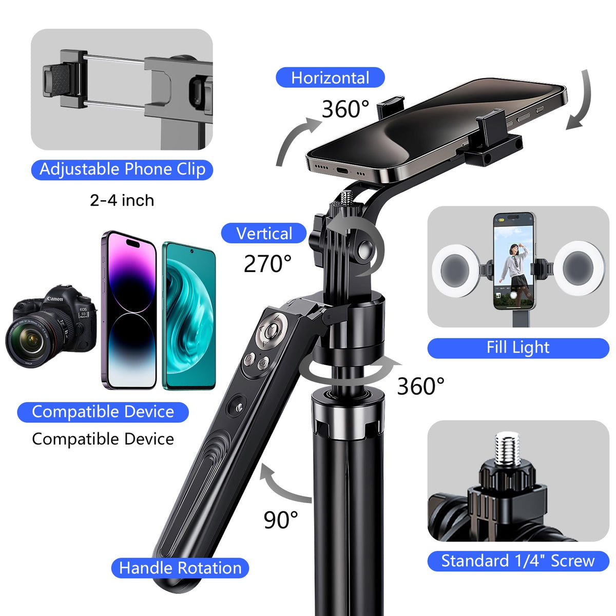 Auto Face Tracking Tripod for iPhone with Light No APP - DMYWB Official Imagery - 7