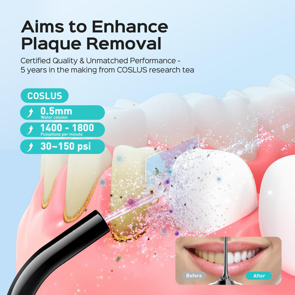 COSLUS C30 Water Dental Flosser Upgraded DIY Mode Black 1Pcs - COSLUS Official Imagery - 4