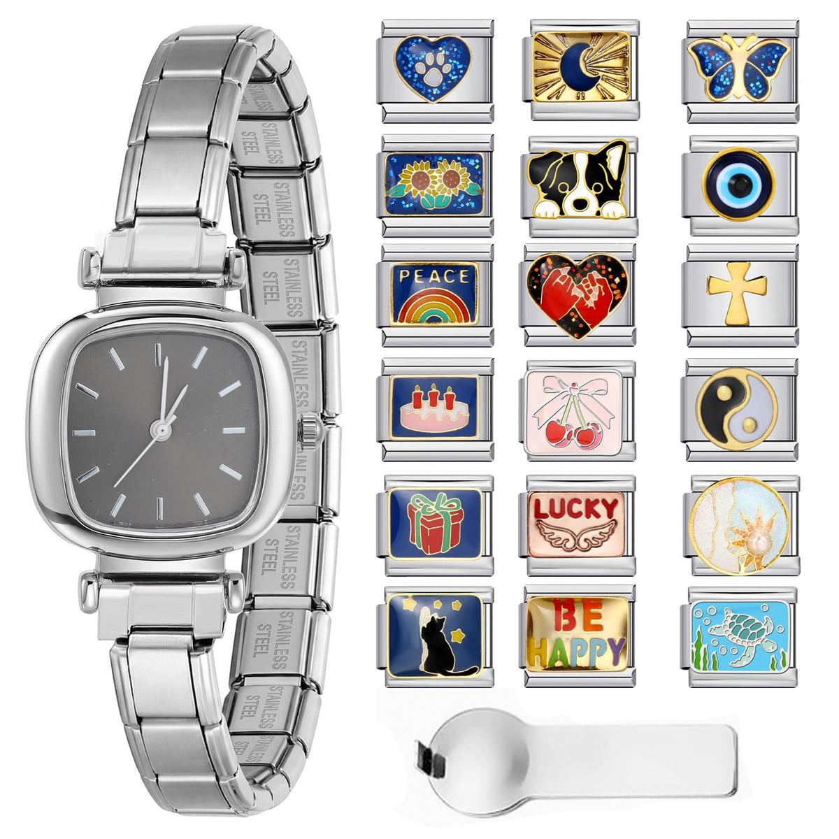 GEMOSA Italian Charms Watch Bracelet Square Dial with 5 - GEMOSA Official Imagery - 5